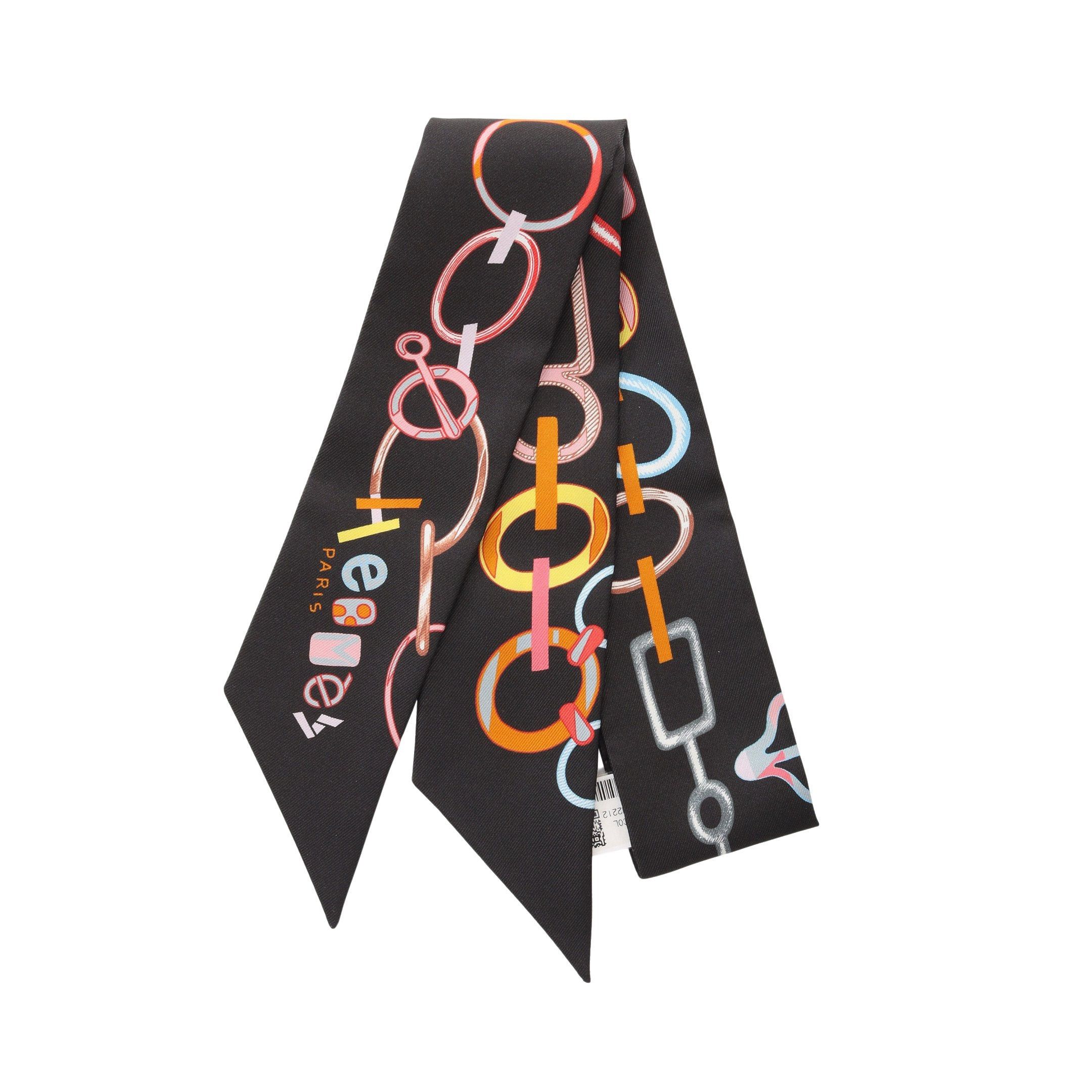 Hermes Hermes Twilly Do Re Boucles Ribbon Scarf Silk Black Multicolor Size ONE SIZE - 1 Thumbnail