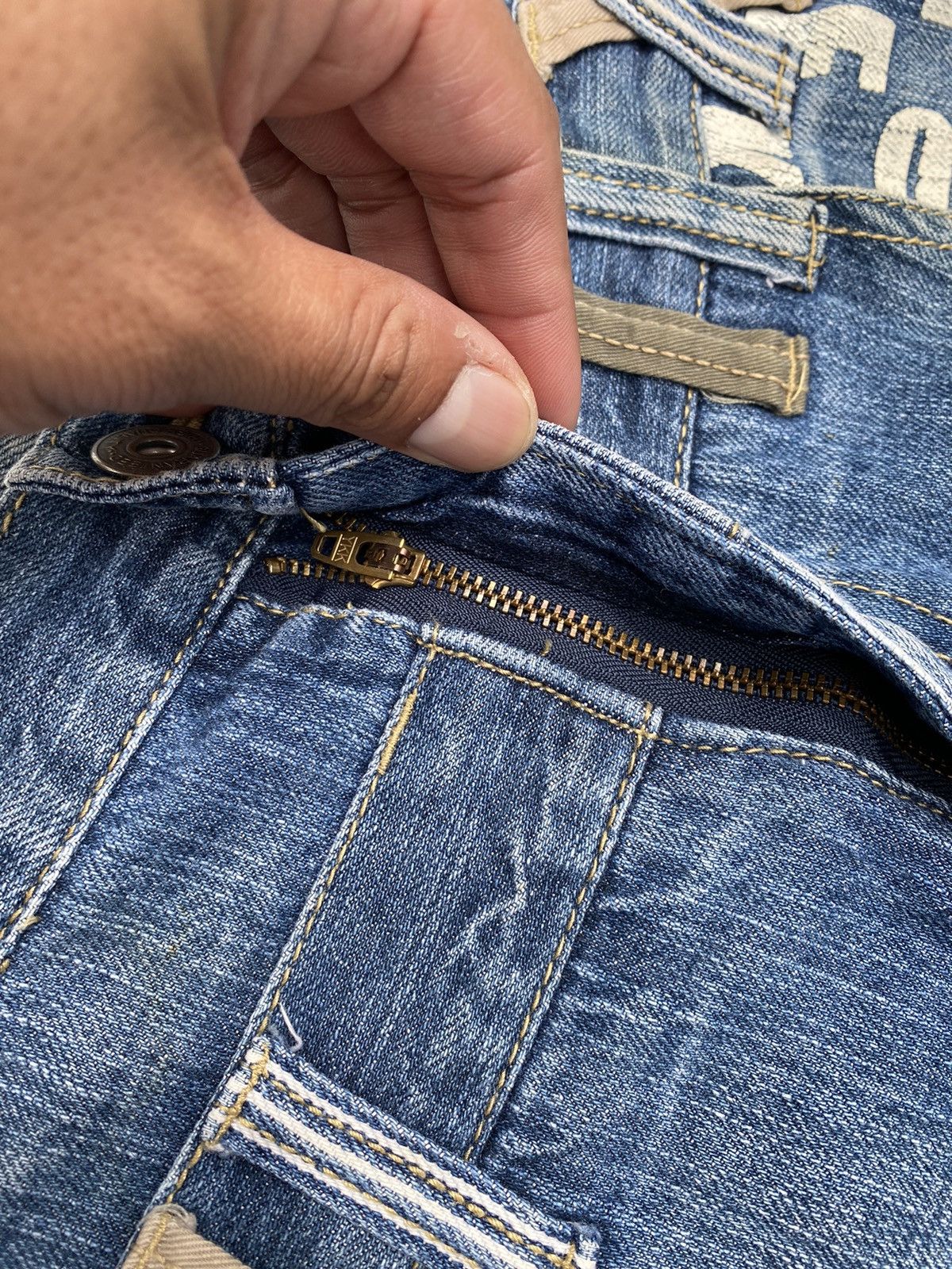 Japanese Brand Vtg Denim Double Waist Blue Flared Size US 35 - 6 Thumbnail