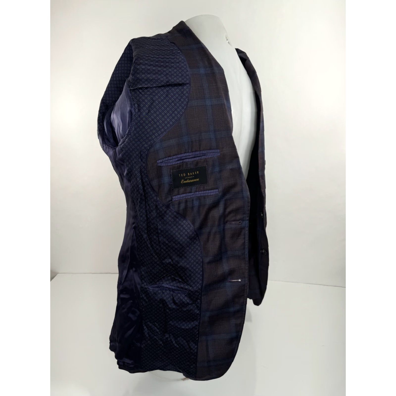 Ted Baker TED BAKER London Endurance - Plaid WOOL Blazer Jacket Mens 38R Blue / Very Slightly Reddish Brown EXC Size 38R - 6 Thumbnail