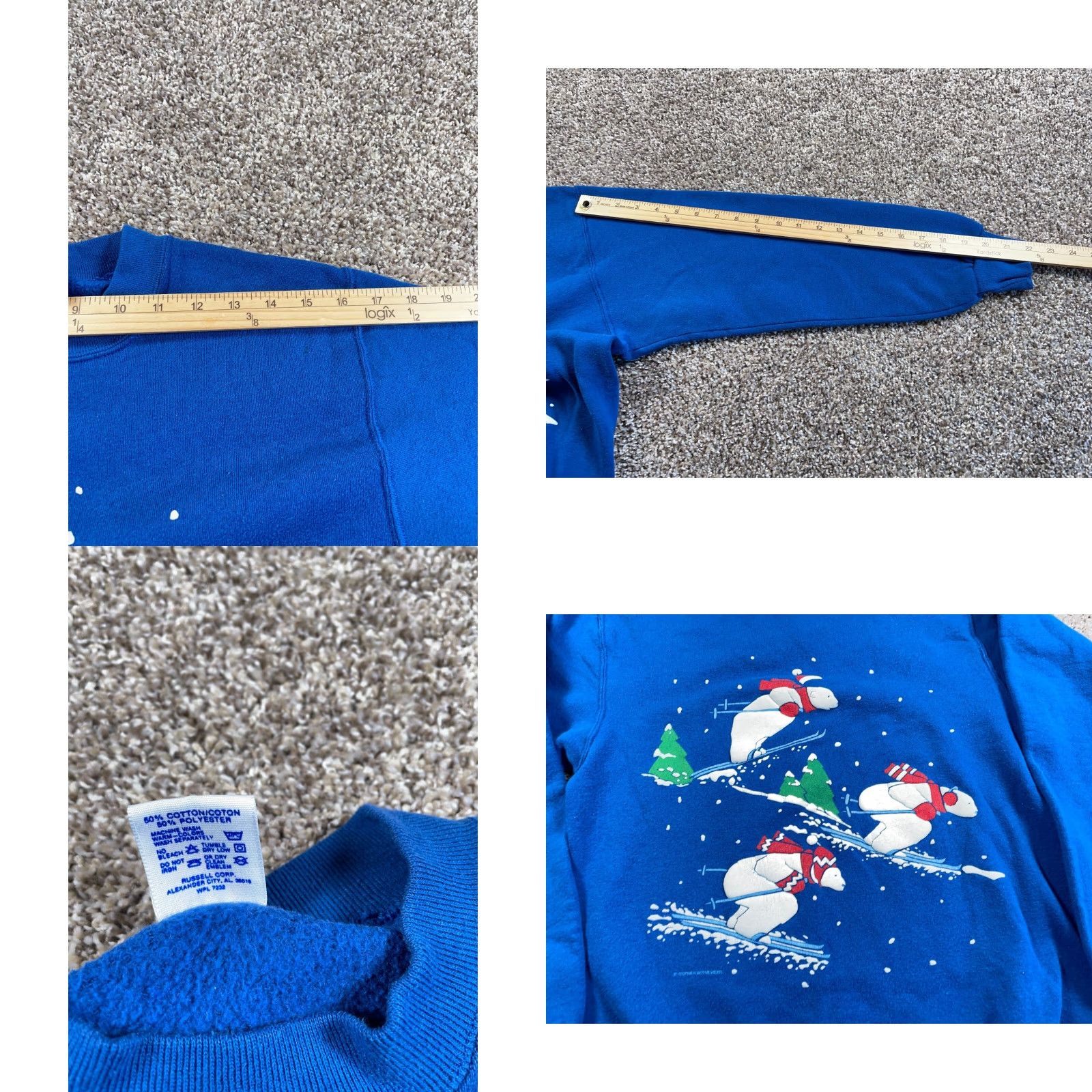 Jerzees VTG Jerzees Sweatshirt 90s Blue Adult Medium 50/50 Skiing Polar Bear Print Crew Neck Pullover Men M Retro Graphic Print Size US M / EU 48-50 / 2 - 8 Thumbnail