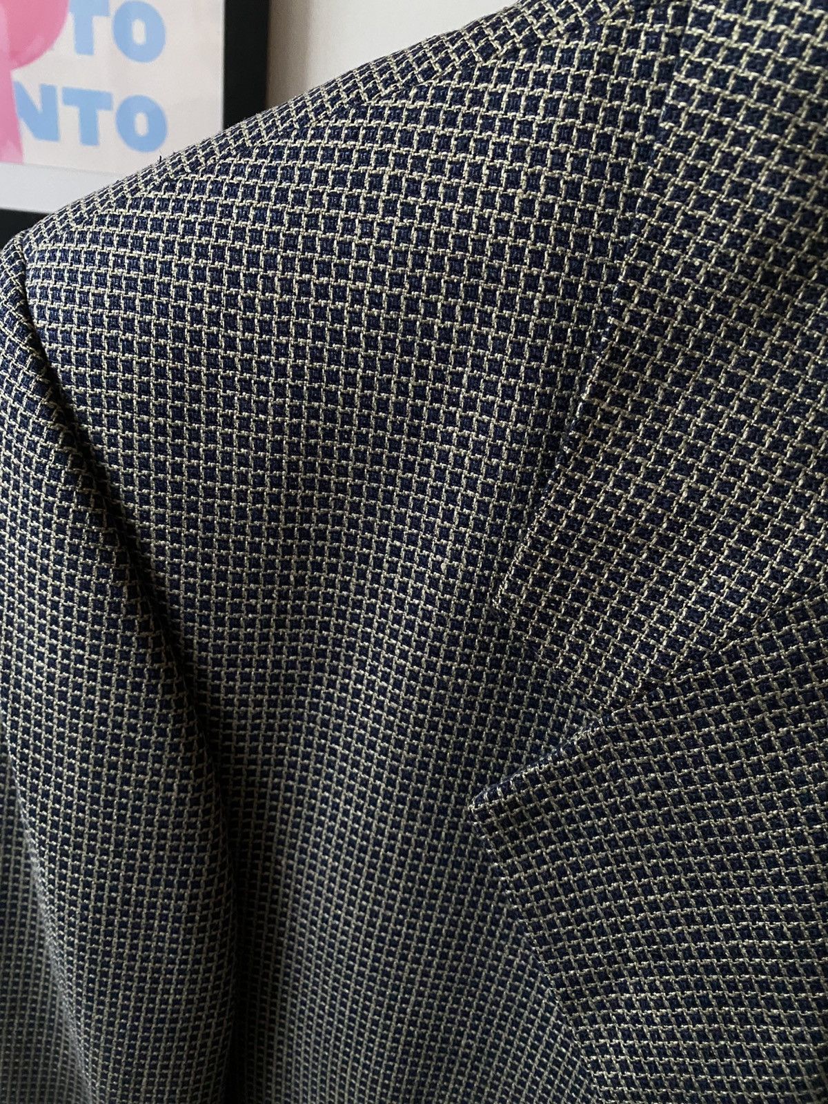 Holt Renfrew Holt Renfrew 100% Silk VTG Blazer Suit Jacket Blue/Tan 42R Size 42R - 2 Thumbnail