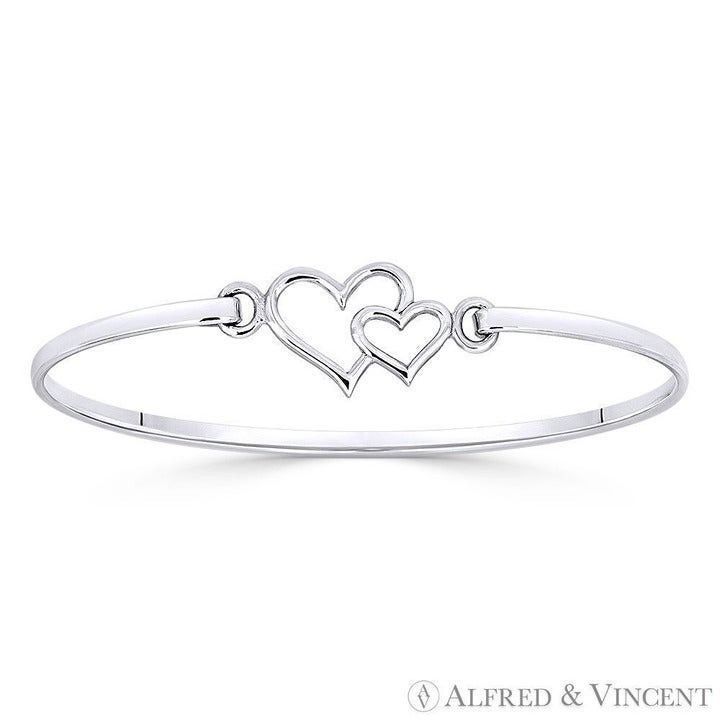 Other 12x16mm Double Heart Charm Closed Cuff Bangle Bracelet Size ONE SIZE - 1 Preview