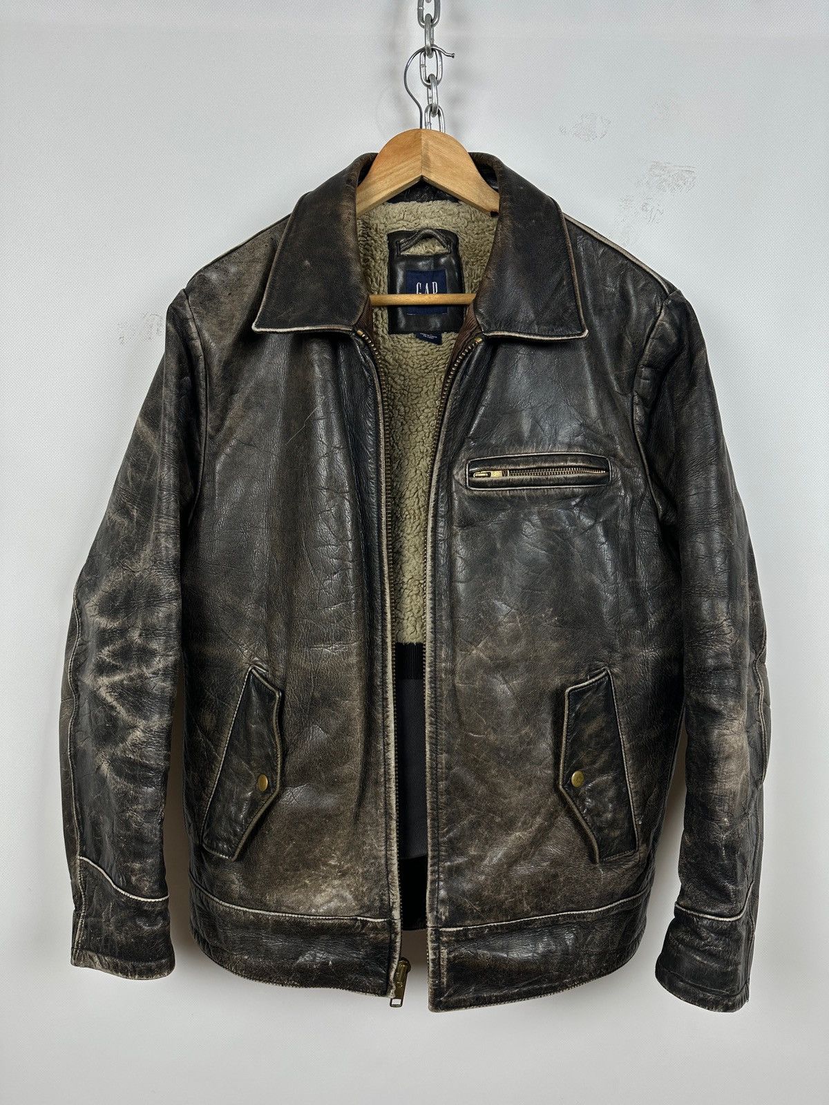 Gap 00s Vintage GAP Distressed Brown Leather Sherpa Lined Jacket Size US M / EU 48-50 / 2 - 4 Thumbnail
