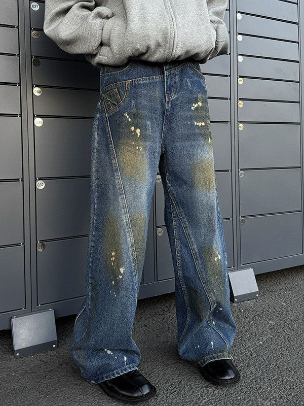 Japanese Brand Retro loose dirty dyed splashed ink jeans Size US 32 / EU 48 - 4 Thumbnail