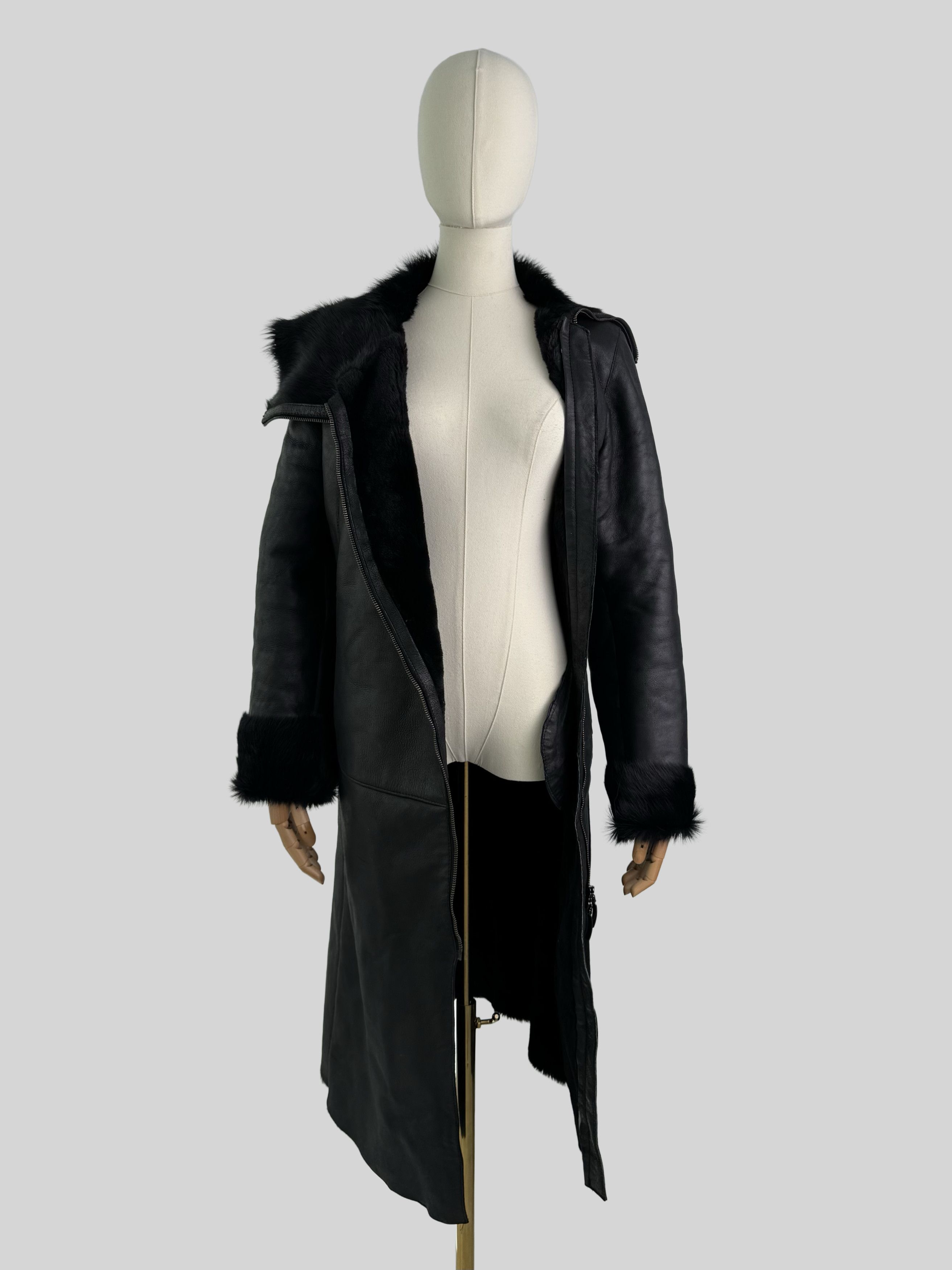Vintage Vintage Sheepskin Leather Coat Black Fur Collar Long Jacket Size S / US 4 / IT 40 - 3 Thumbnail