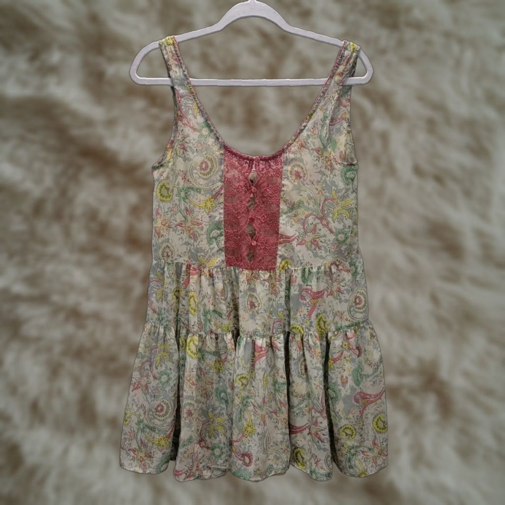 Vintage Fleur Wood Anthropologie Tiered Dress Tank Dress XS Beige Pink Lace Paisley Womens XS Size XS / US 0-2 / IT 36-38 - 1 Thumbnail