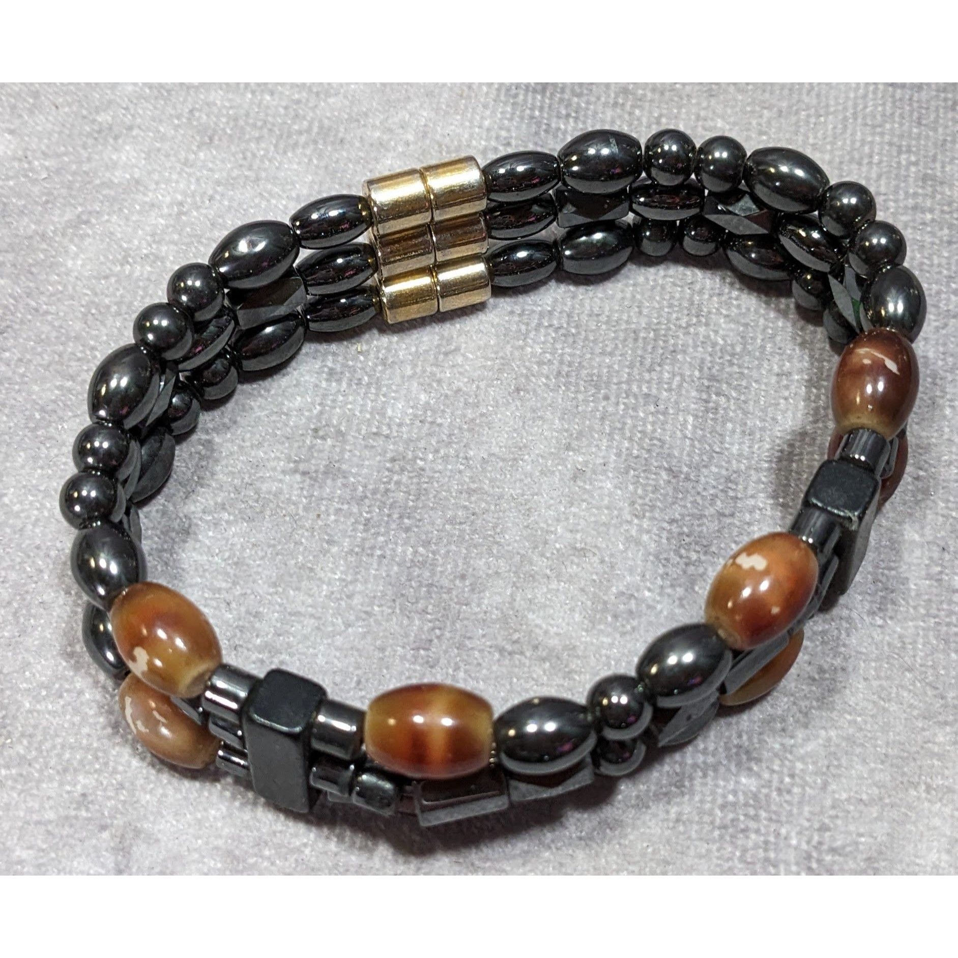 Other Men's Hematite And Brown Glass Layered Beaded Magnetic Brace Size ONE SIZE - 6 Thumbnail
