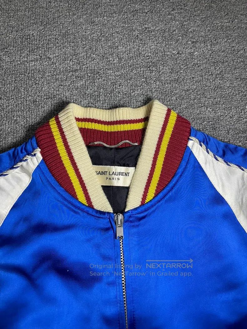 Saint Laurent Paris Saint Laurent Paris Blue and White Patchwork Silk Jacket Size US S / EU 44-46 / 1 - 2 Thumbnail