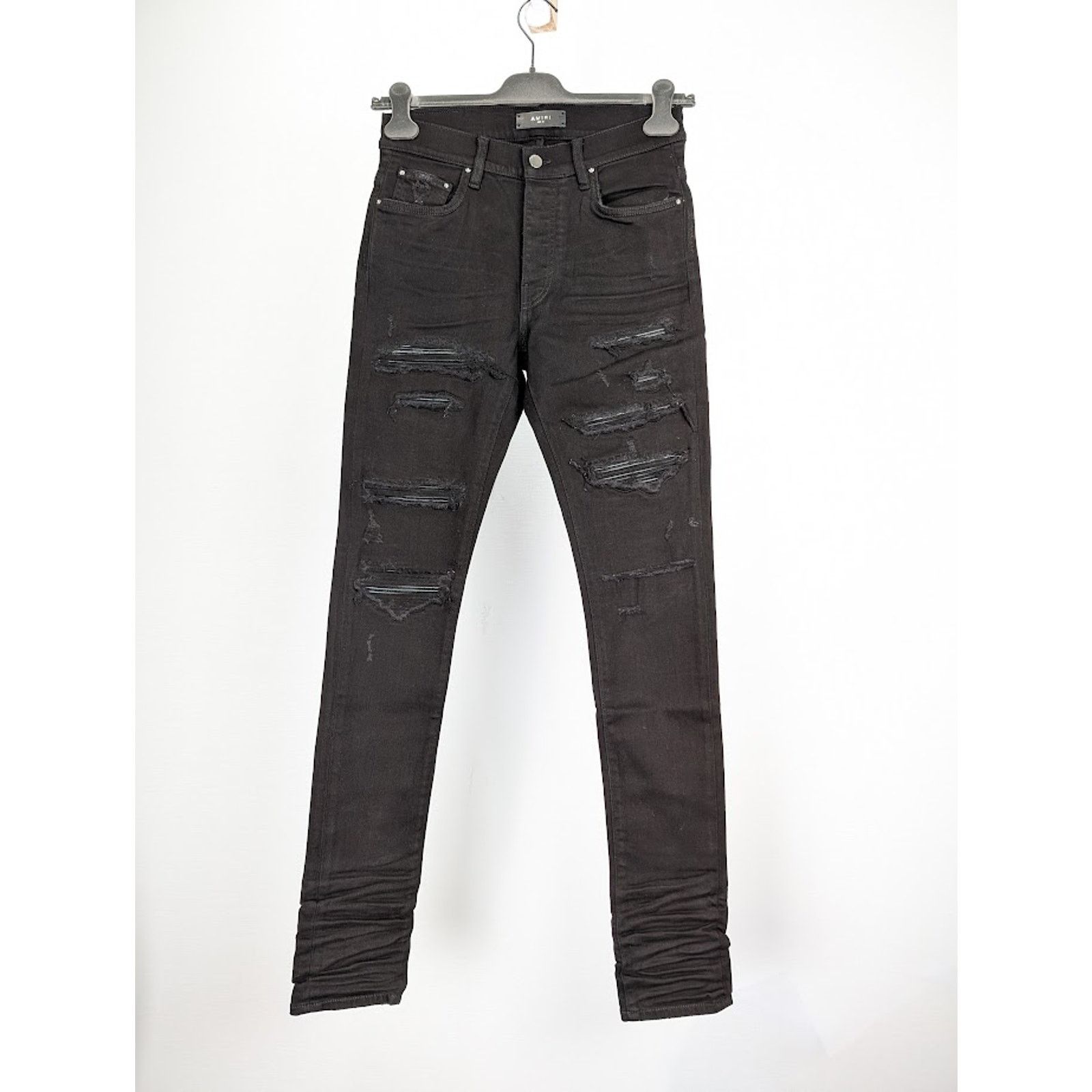 Amiri o1rshd1 Leather Thrasher Jeans in Black Size US 30 / EU 46 - 1 Thumbnail