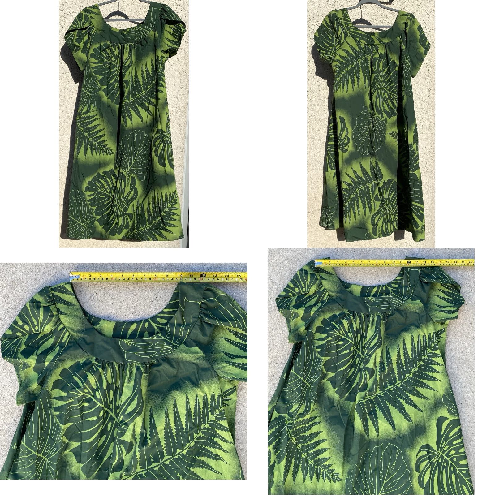 Vintage Royal Creations Muumuu Hawaiian Dress Hawaii Aloha XL Green Midi Polyester Blend Tulip Sleeves ZIP Not a stretchy fabric? Size XL / US 12-14 / IT 48-50 - 9 Thumbnail