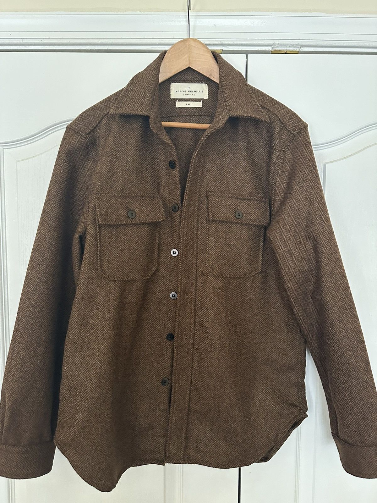 image of Imogene Willie Imogene & Willie Hall Wool Cpo In Cedar Herringbone in Brown, Men's (Size Medium)