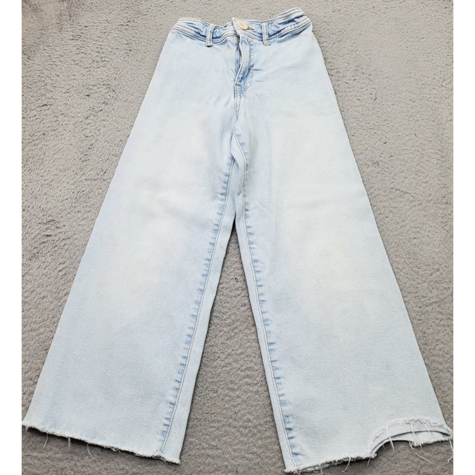 Zara Zara Jeans Womens 9 Blue Denim High Rise Adjustable Waist Frayed Hem Wide Leg, Jeans, Womens, Size 9, Blue, 21.75 Inseam, 30.5 Outseam Size 30" / US 8 / IT 44 - 2 Thumbnail