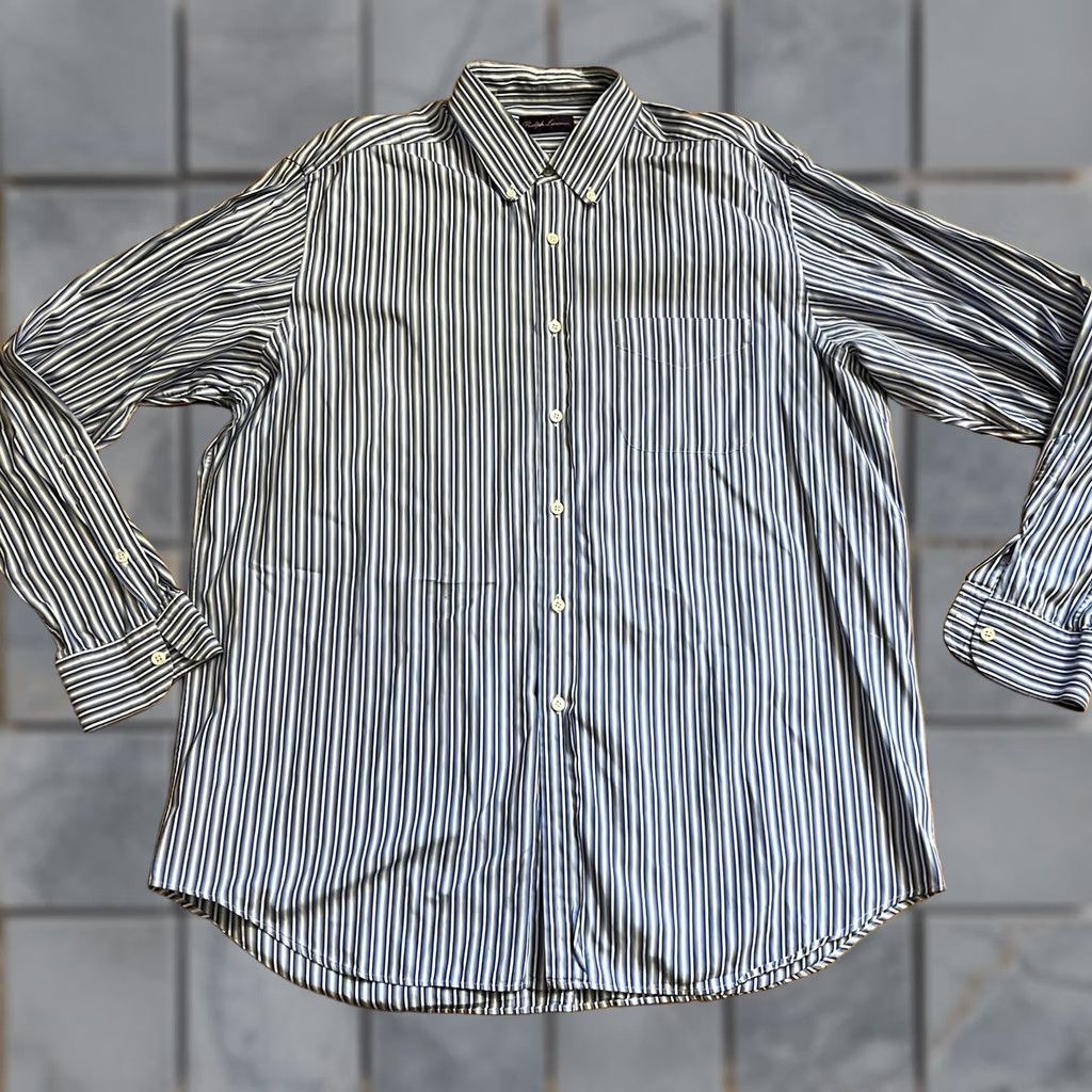 Ralph Lauren Ralph Lauren Purple Label Mens Dress Shirt Blue Stripe Italy Button Up XL Size 46R - 1 Thumbnail