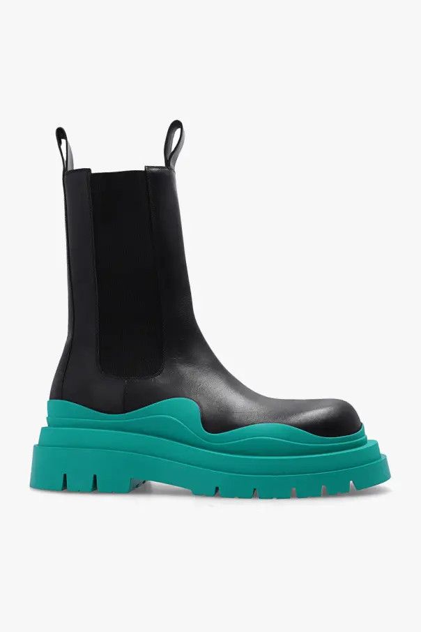 Bottega Veneta o1n1vont1224 Tire Chelsea Boots in Black/Green Size US 6 / EU 39 - 1 Thumbnail