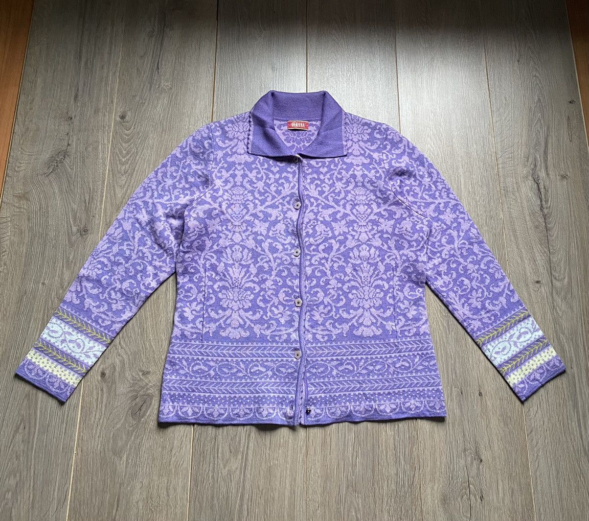 Coogi Oleana Espeland Norway Flowers Wool Button Knit Cardigan Size M / US 6-8 / IT 42-44 - 5 Thumbnail