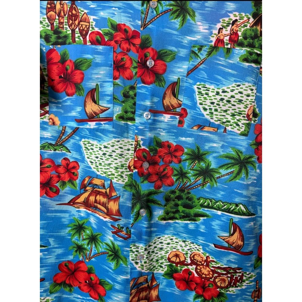 Vintage Vintage 70s Van Cort Blue Pink Hawaiian Tropical Shirt Small Size US S / EU 44-46 / 1 - 8 Thumbnail