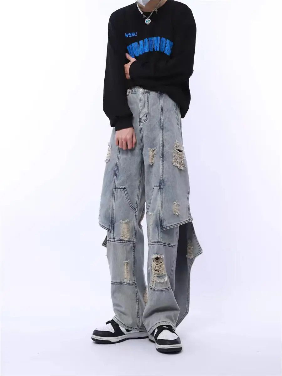 Japanese Brand × Jean Hip hop patchwork ripped Harajuku street jeans Size US 32 / EU 48 - 1 Thumbnail