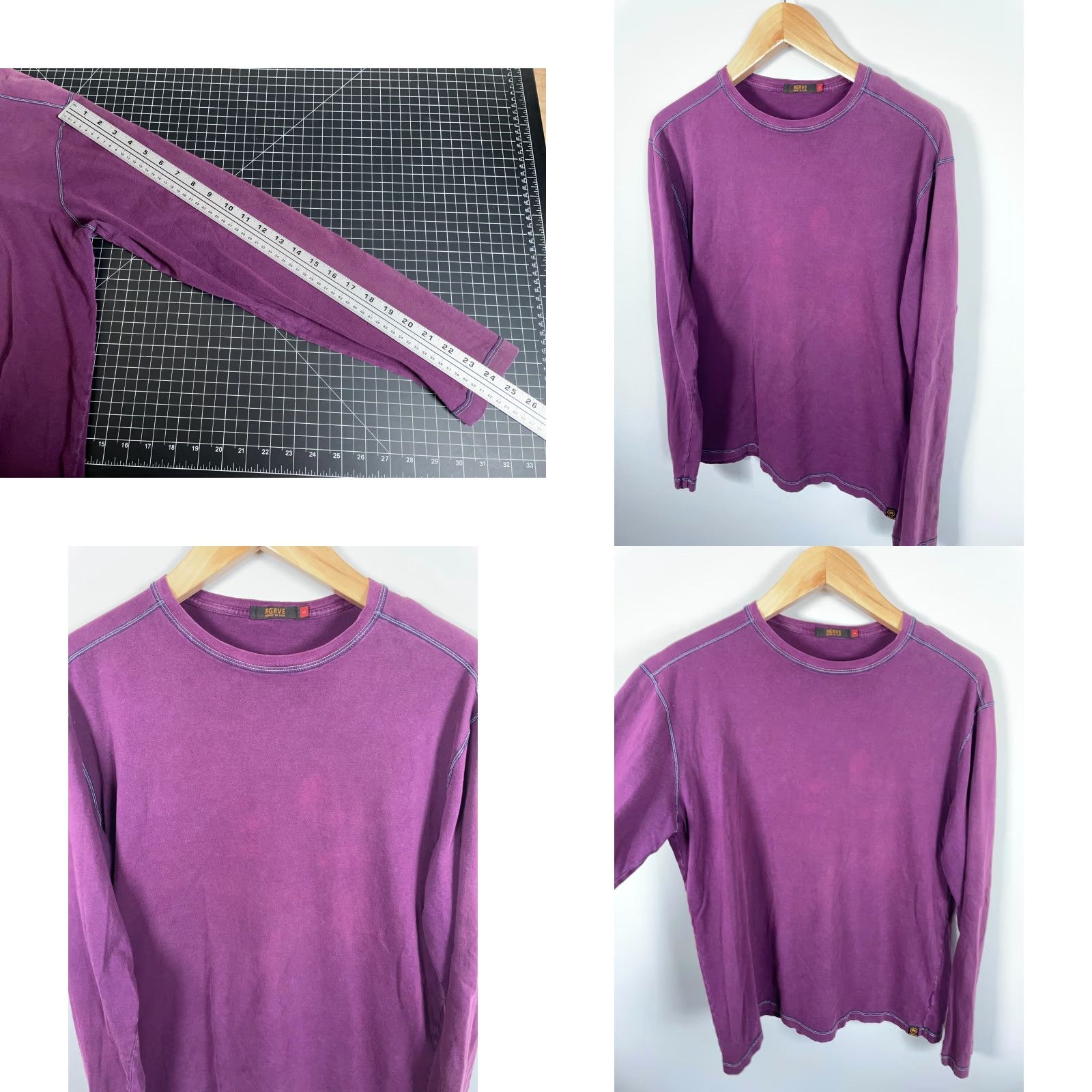Vintage Agave Lux Long Sleeve T-Shirt Men's Large Purple Reverse Seam USA Made Crewneck Shirt Adult Large Purple Reverse Seam USA Made Agave Lux Retail-Ready Size US L / EU 52-54 / 3 - 8 Thumbnail