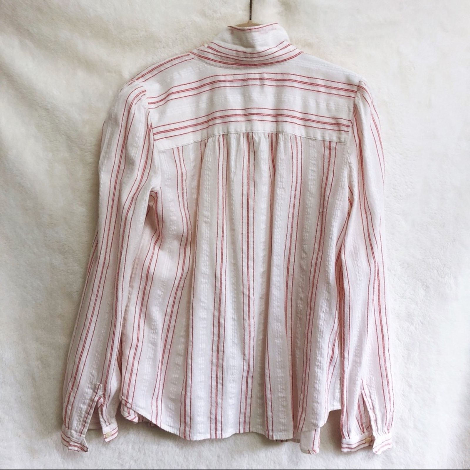 Loft LOFT Red & White Striped Long Sleeve Button Shirt Size S / US 4 / IT 40 - 4 Thumbnail