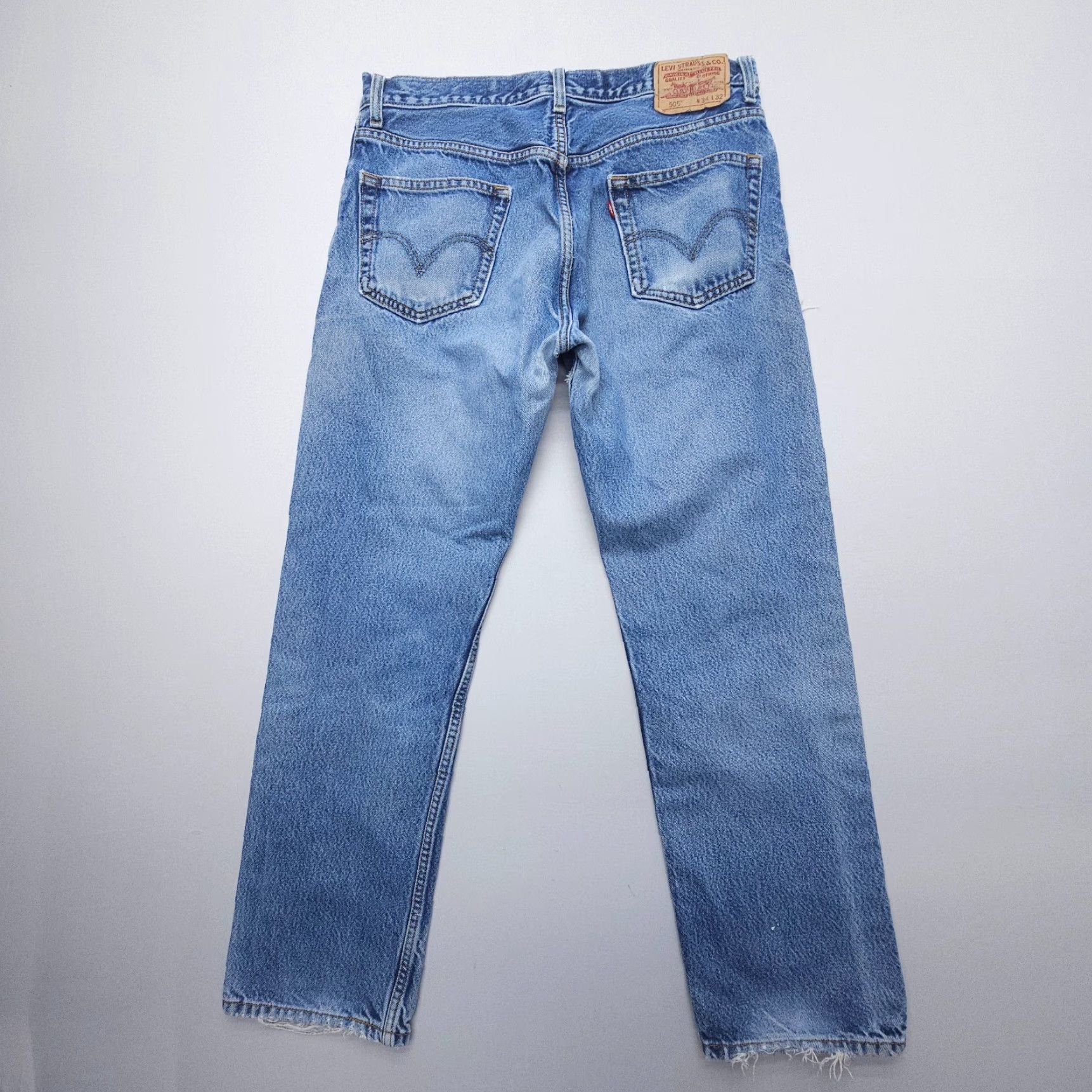 Levi's Levi's Jeans 505 Straight Leg Mens 34 x 30 Inseam Distressed Denim Blue 5-Pocket Regular Fit Vintage: No Size US 34 / EU 50 - 2 Thumbnail