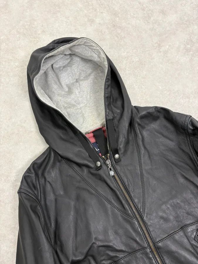 Armani 2000s Armani Black Hooded Bomber Leather Jacket Size US M / EU 48-50 / 2 - 5 Thumbnail