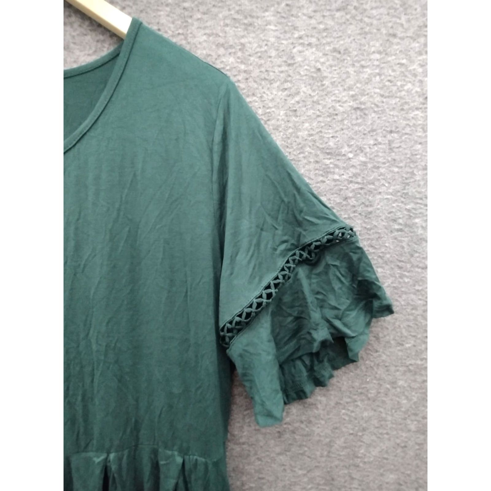 Vintage Kojooin Women's XL Dress Green Short Sleeve Midi Tiered Boat Neck Dress Size 40" / US 18 - 7 Thumbnail