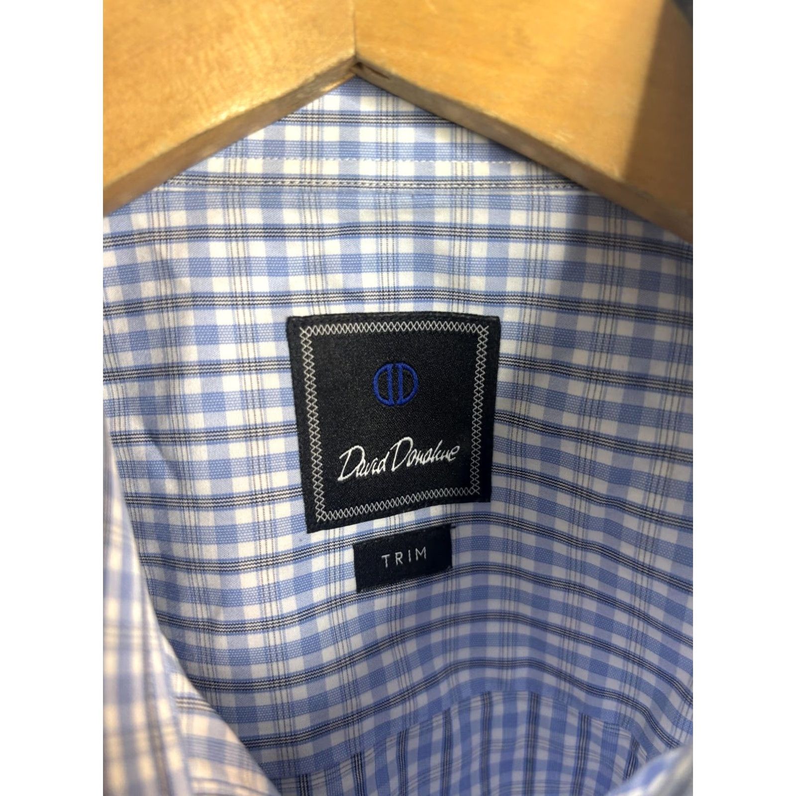 David Donahue David Donahue Shirt Mens Large Blue White Plaid Dress Trim Fit Button Down Shirt Size 40R - 3 Thumbnail