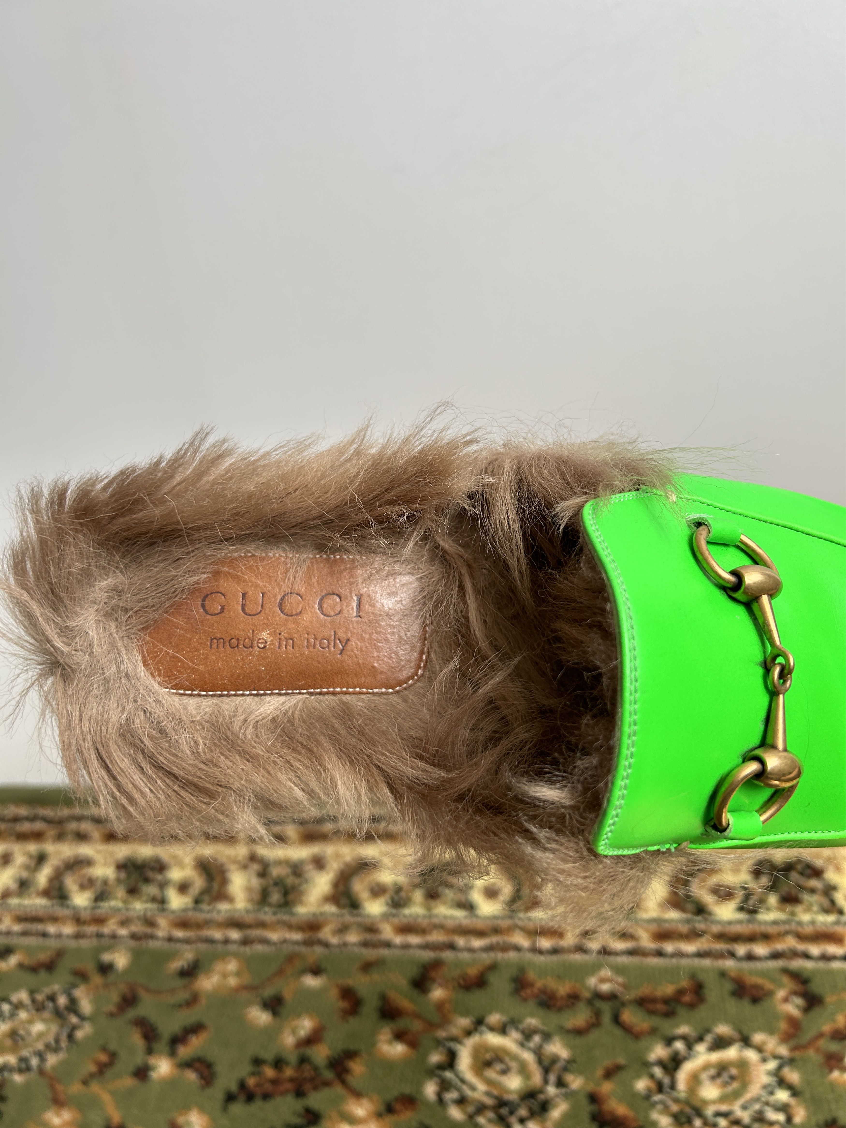 Gucci Gucci princetown horsebit kangaroo fur slip ons neon green Size US 10 / EU 43 - 20 Thumbnail