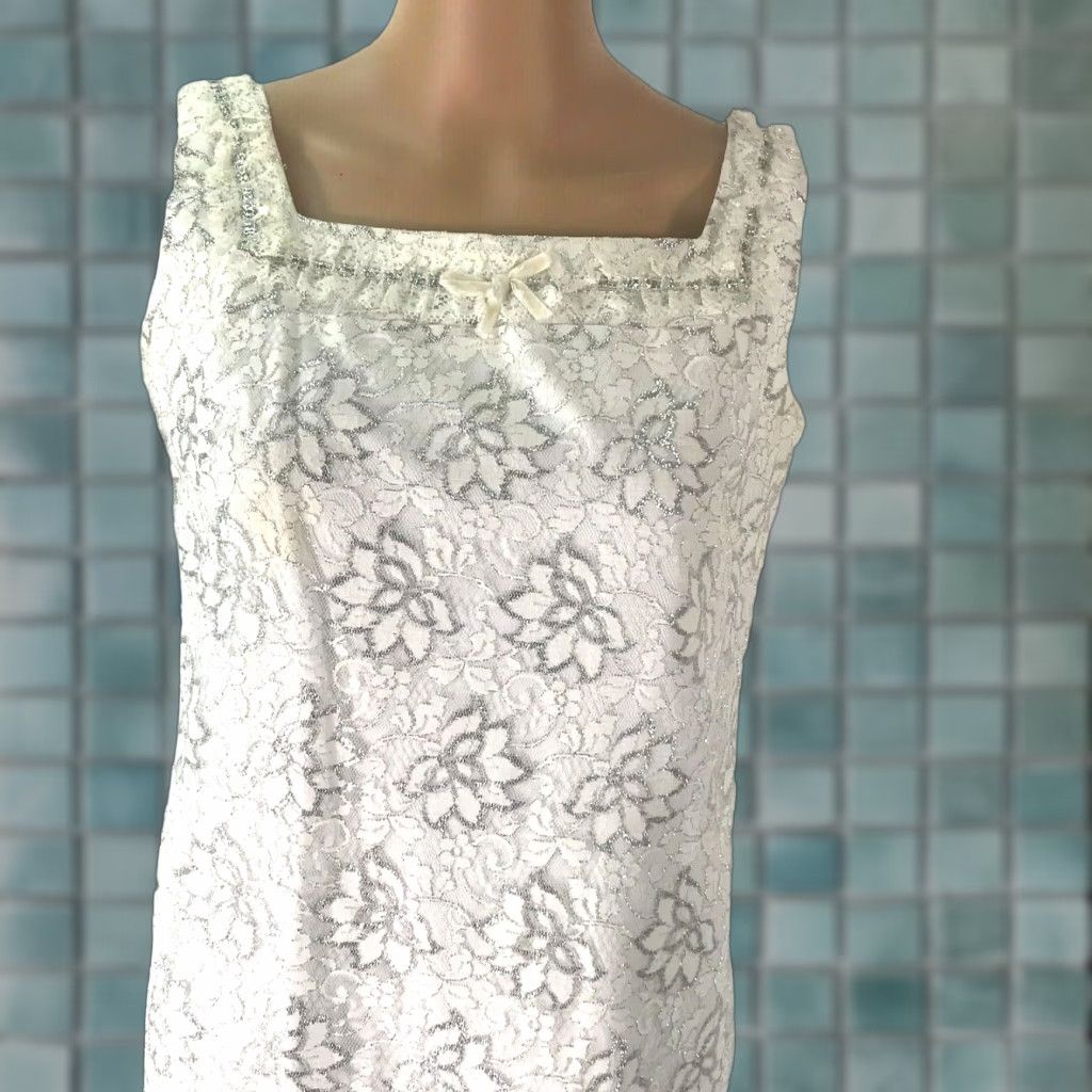 Vintage Womens Sleeveless Floral Print Embellished White Silver Maxi Gown Dress Size L Size L / US 10 / IT 46 - 1 Thumbnail