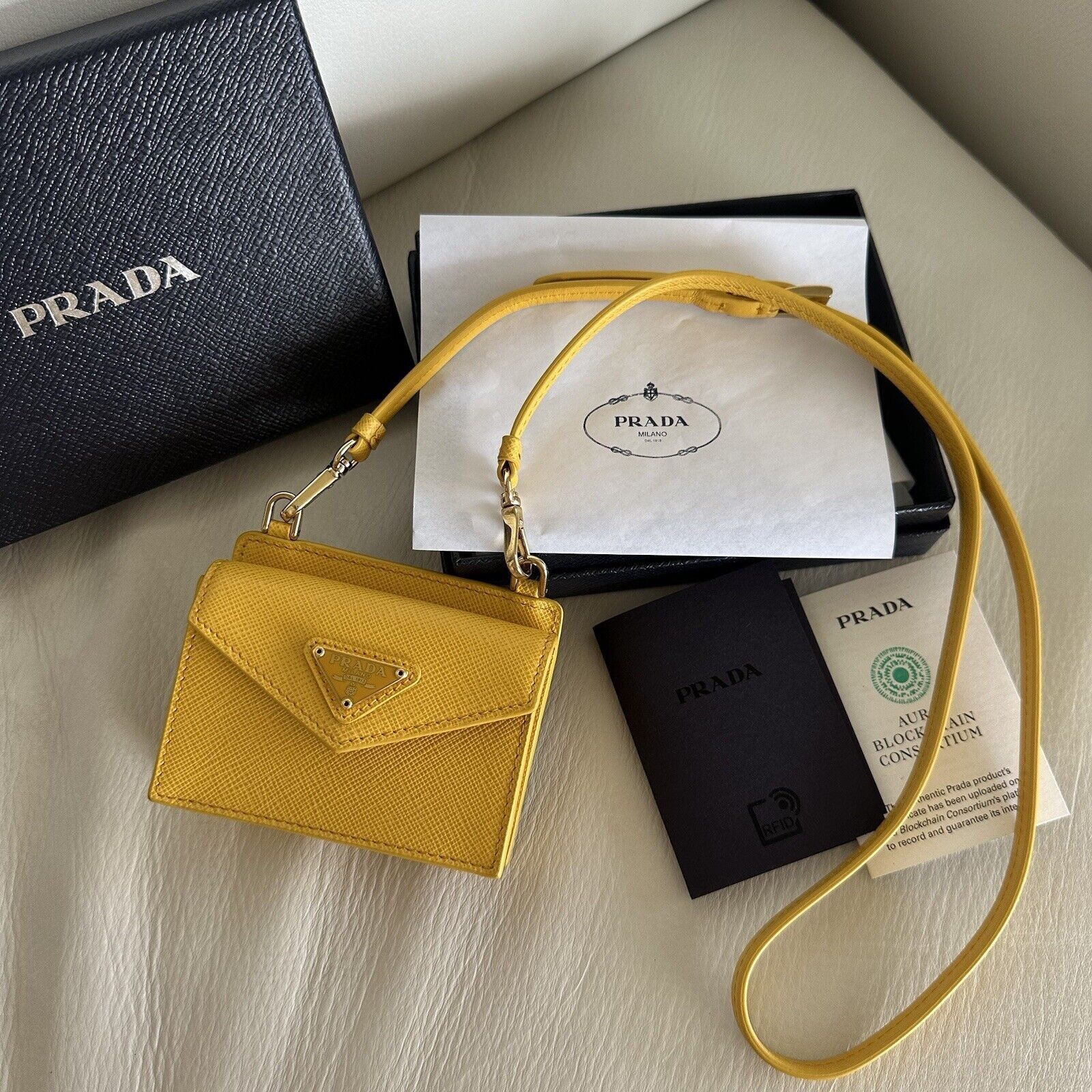 Prada NEW PRADA Prada Saffiano Leather Card Holder In Sunny Yellow Size ONE SIZE - 3 Thumbnail