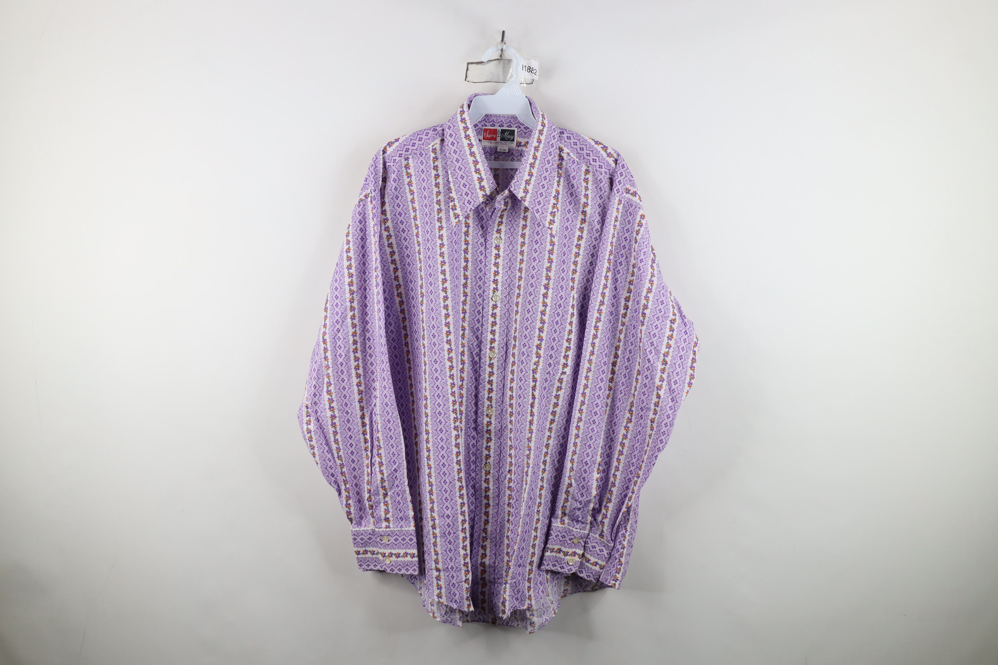 Vintage Vintage 60s 70s Macys Flower Disco Collared Button Shirt Size US L / EU 52-54 / 3 - 1 Thumbnail