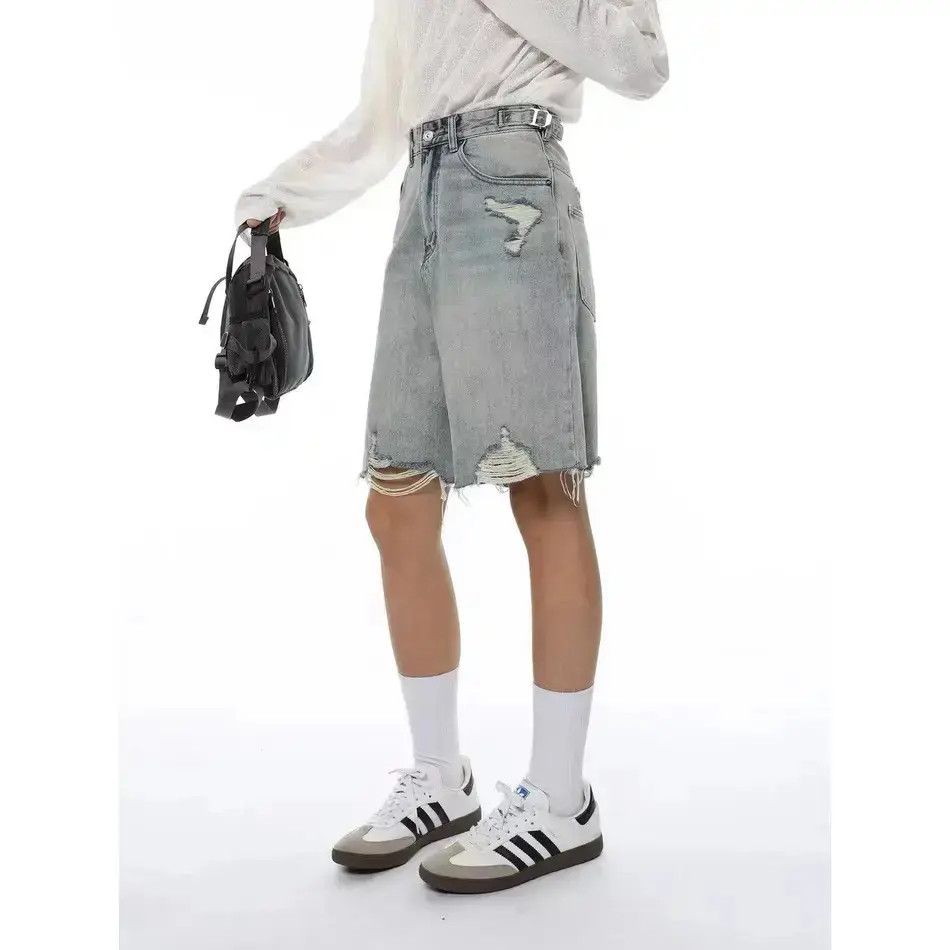 Japanese Brand Retro loose casual ripped denim shorts Size US 30 / EU 46 - 5 Thumbnail