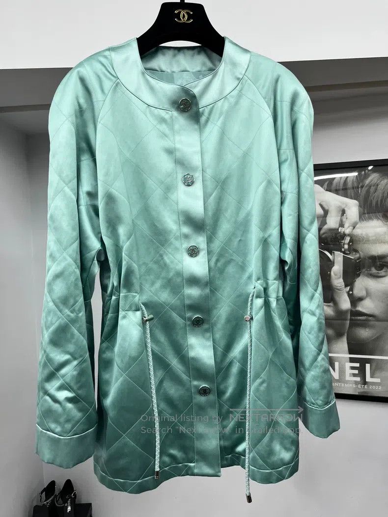 Chanel 23P Lake Blue Silk Drawstring Windbreaker Jacket