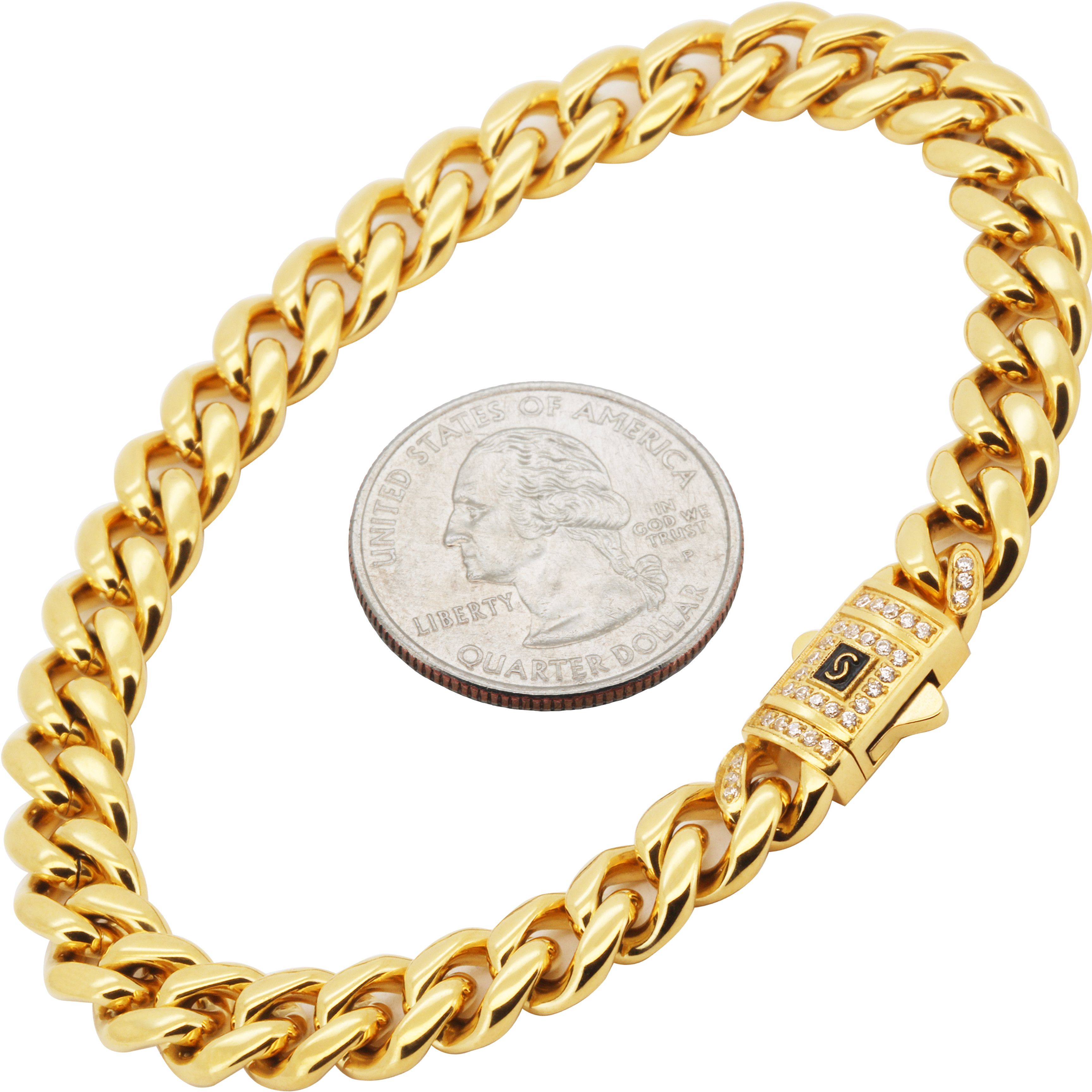 Other 316L SS 18k GP AAA CZ 8mm Miami Cuban Link Bracelet 7.5” Size ONE SIZE - 1 Thumbnail