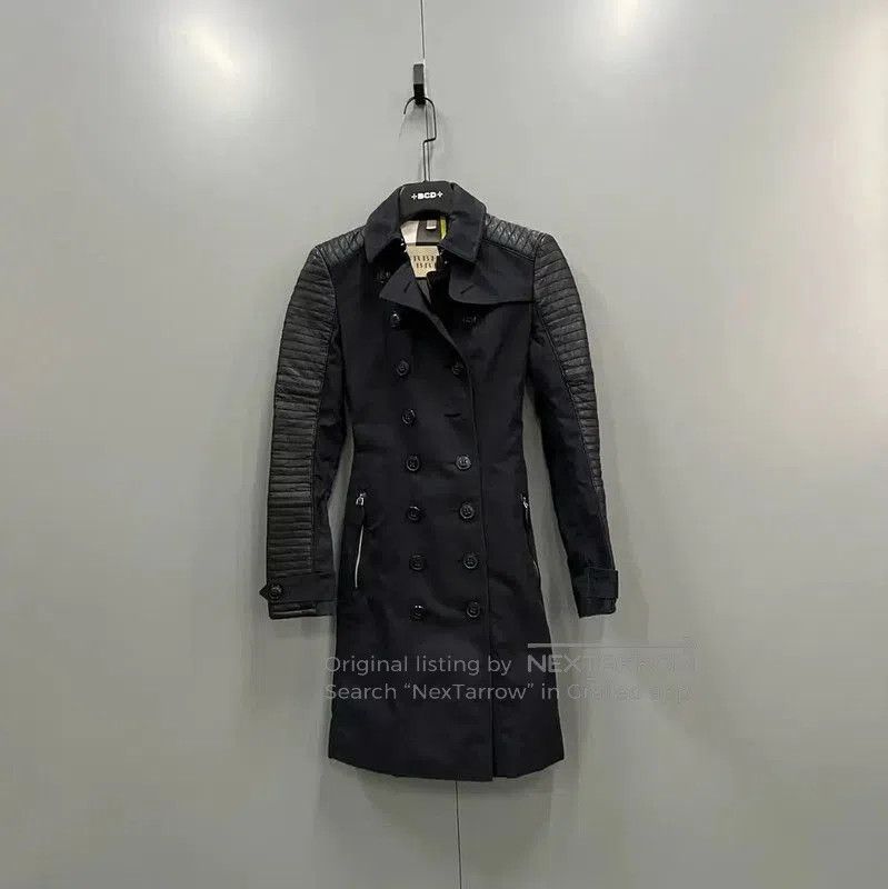 Burberry Black Leather Long Coat for Women.