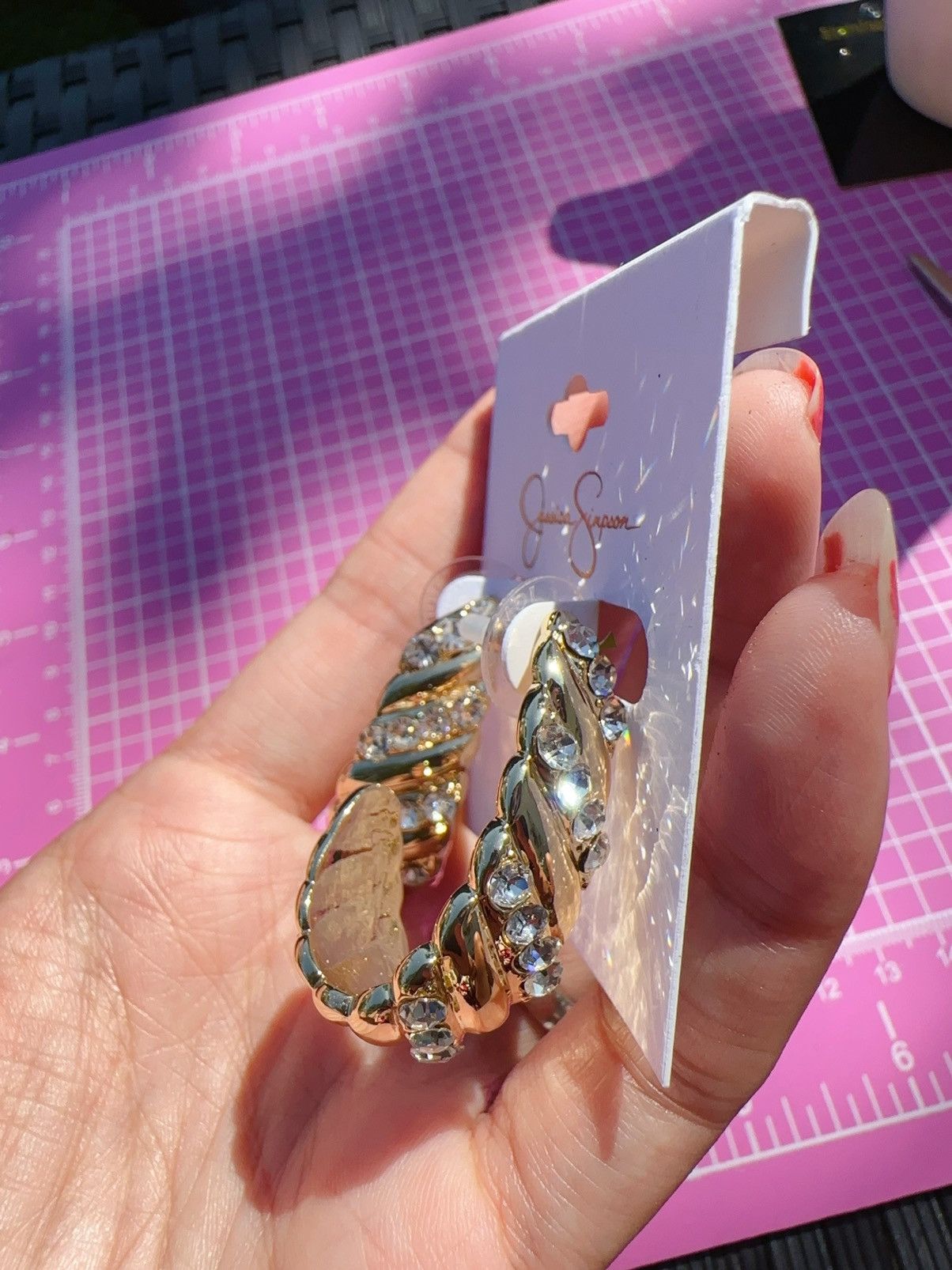 Jessica Simpson Jessica Simpson earrings diamonds paved luxury gold tone Size ONE SIZE - 2 Thumbnail