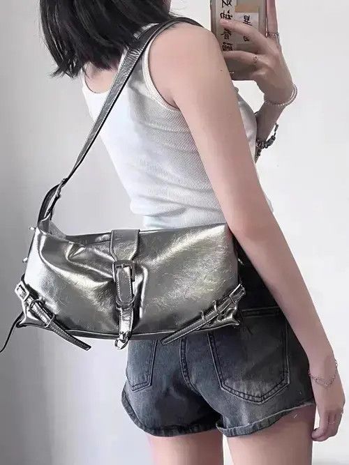 Anime Bag Retro Y2K Versatile Shoulder Bag Women's Silver