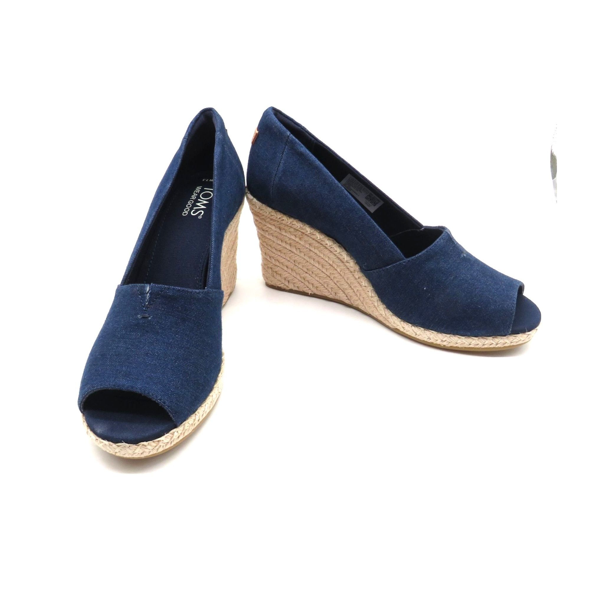 Toms Toms Michelle Navy Dark Denim Wedge Peep-Toe Shoes Size 7.5 Size US 7.5 / IT 37.5 - 4 Thumbnail