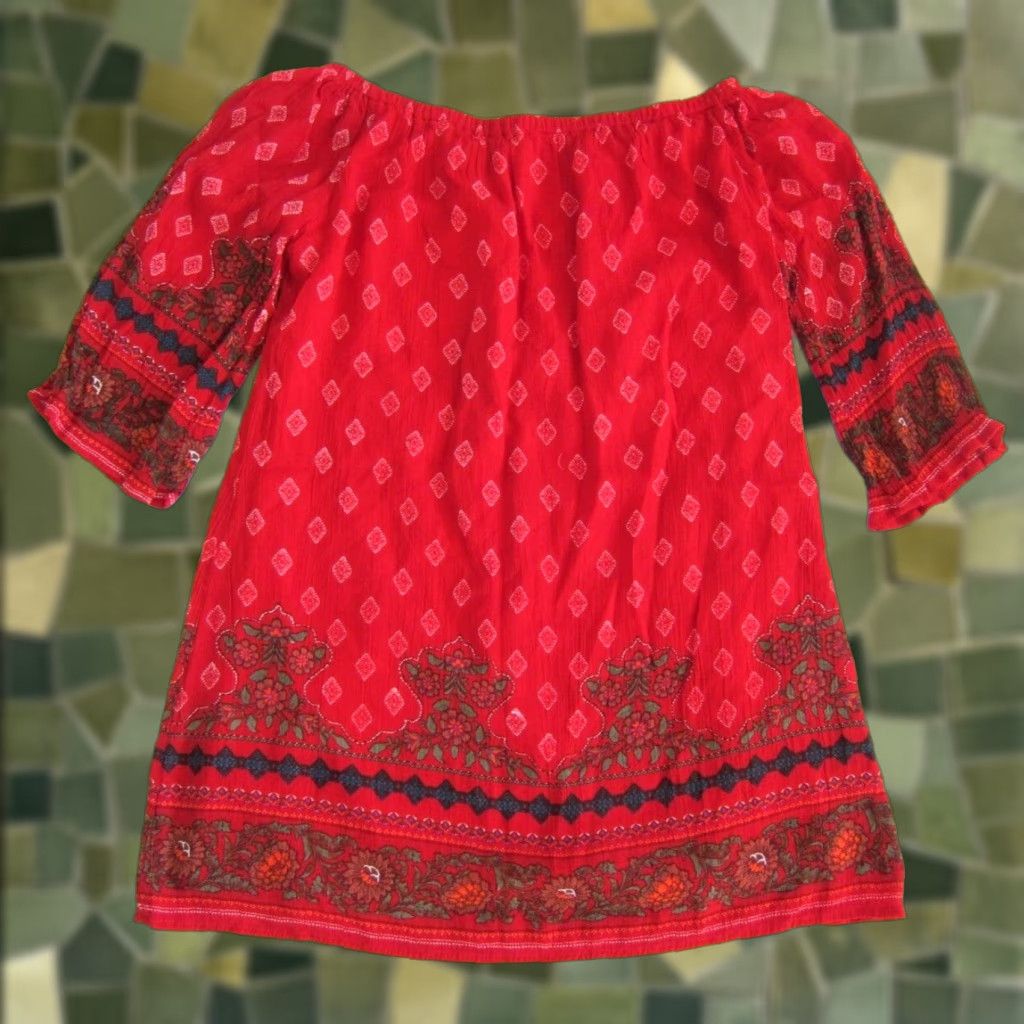 Anthropologie Lapogee Anthropologie 100% Rayon Red Floral 3/4 Sleeve Tunic Dress Small Women Size S / US 4 / IT 40 - 1 Thumbnail