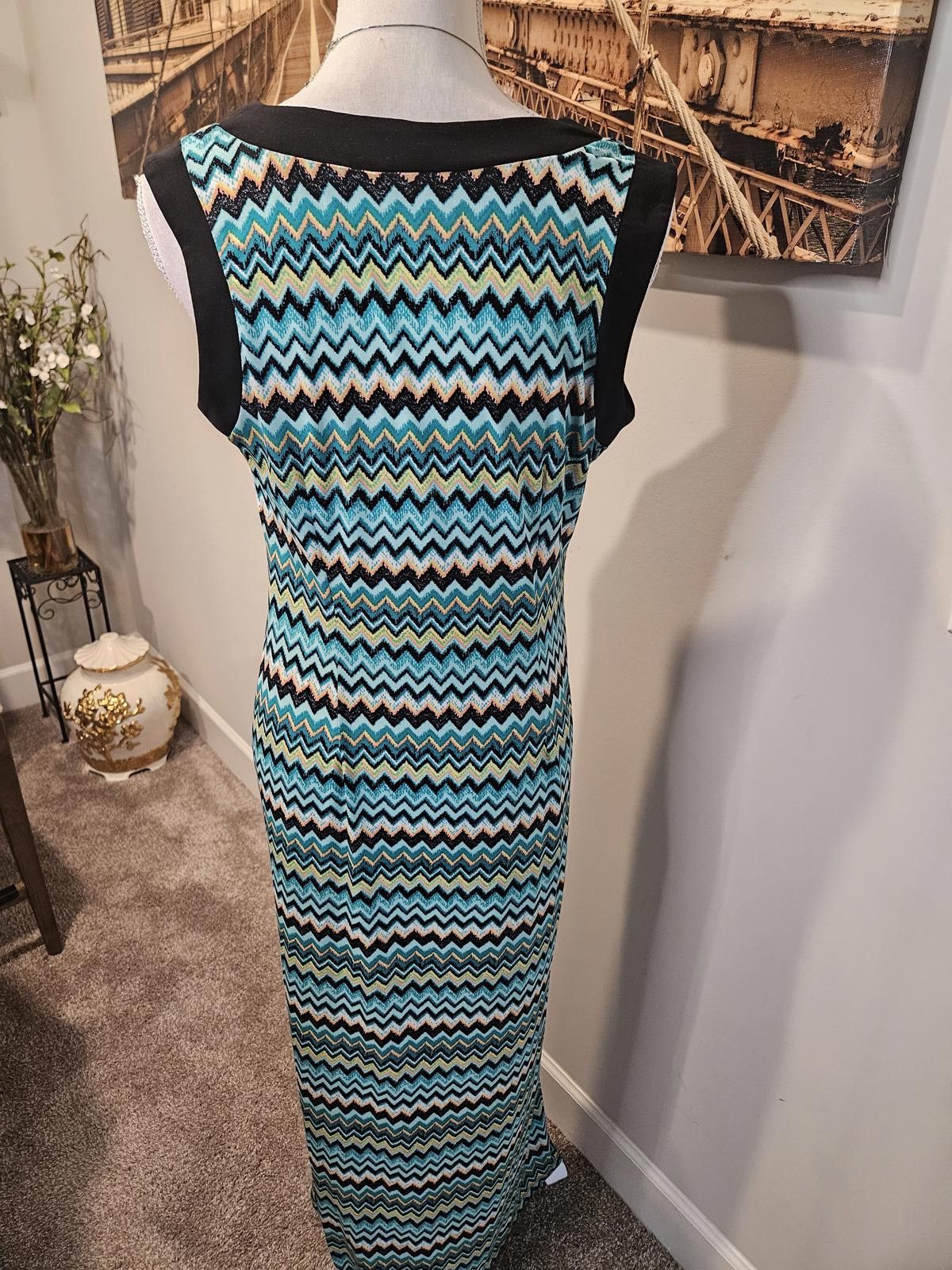 Designer Soho Trendy Chevron Maxi Dress - Blue & Black Size S / US 4 / IT 40 - 2 Thumbnail