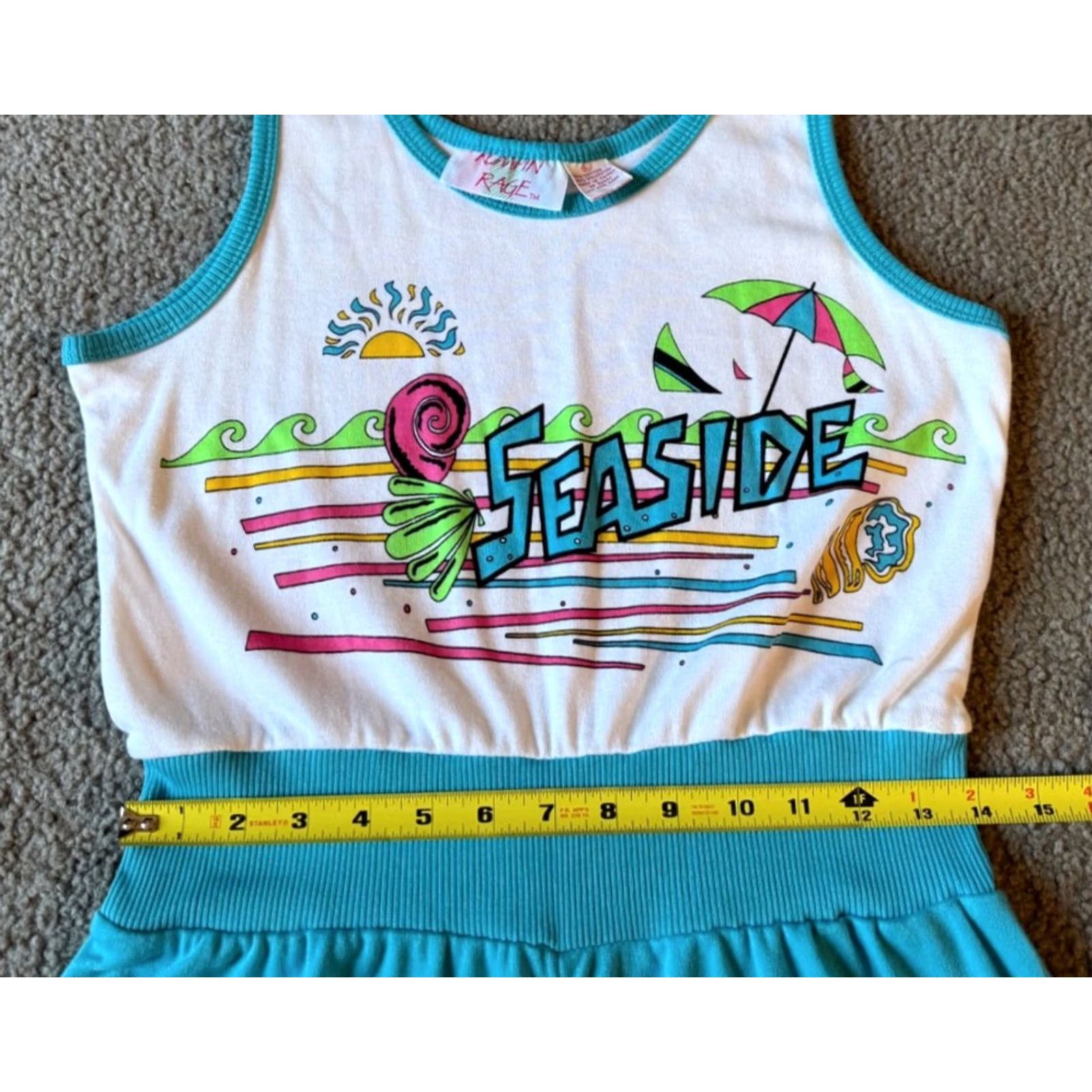 Vintage VINTAGE Rompin Rage Seaside Romper Women Large White/Aqua 80s 90s Romper Casual One-Piece Sleeveless Short Sleeve Wide-Leg Night? Size 36" / US 14 / IT 50 - 4 Thumbnail