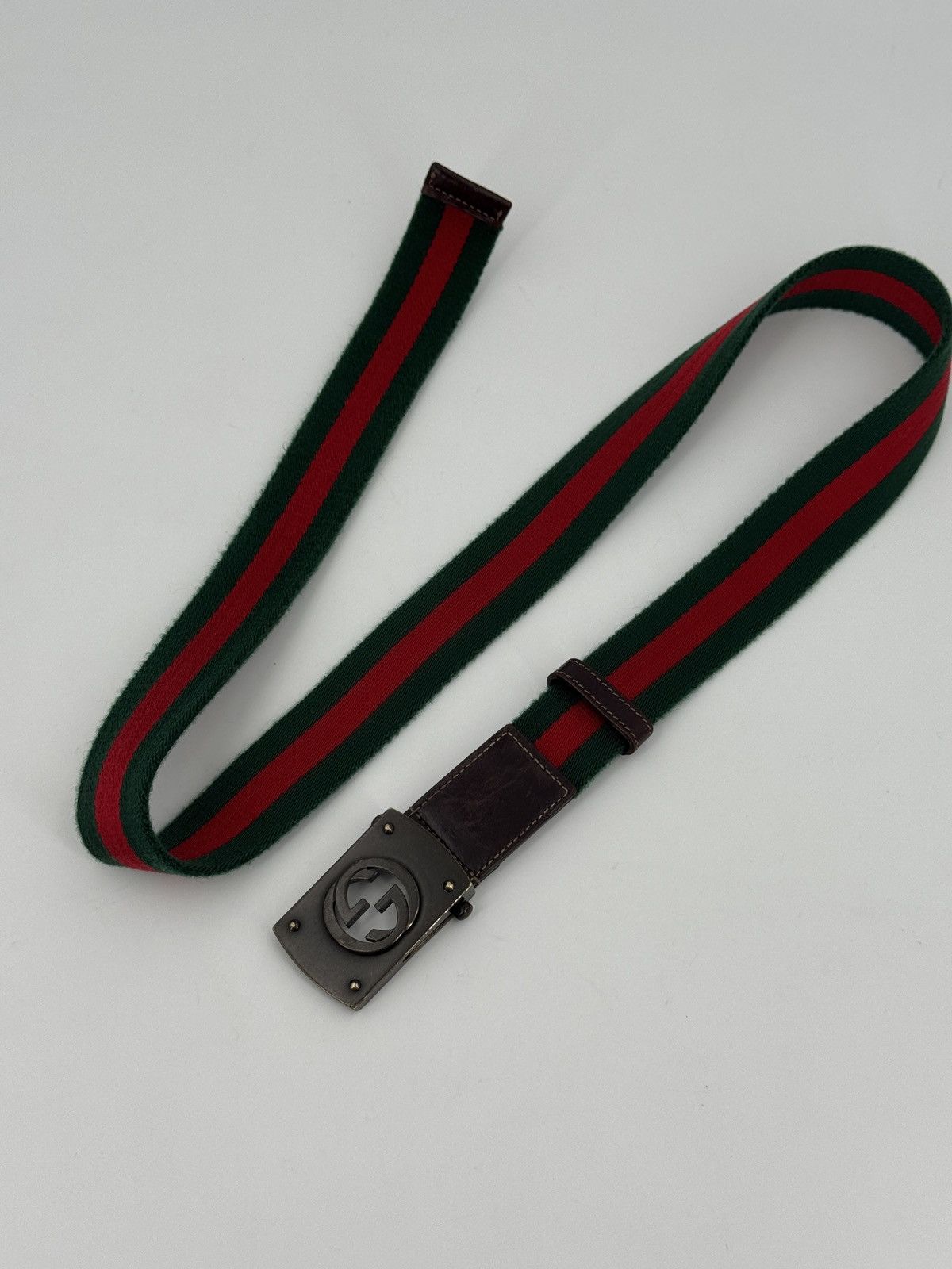 Gucci Gucci Web Green/Red Canvas Belt with Antique Interlocking G Size ONE SIZE - 2 Thumbnail