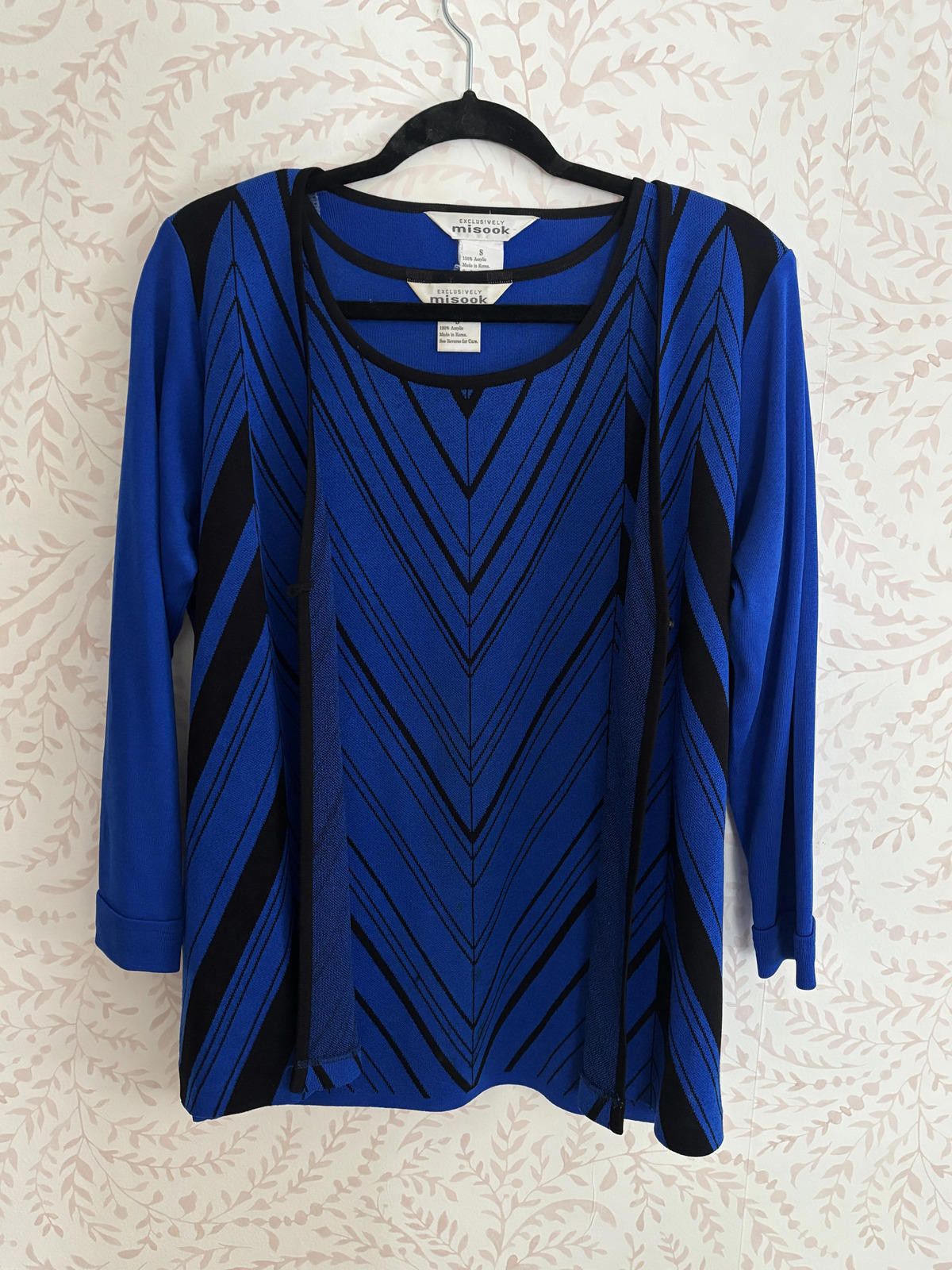 Other Vintage Set Misook Blue and Black Striped Long Sleeve Top Size S / US 4 / IT 40 - 1 Thumbnail