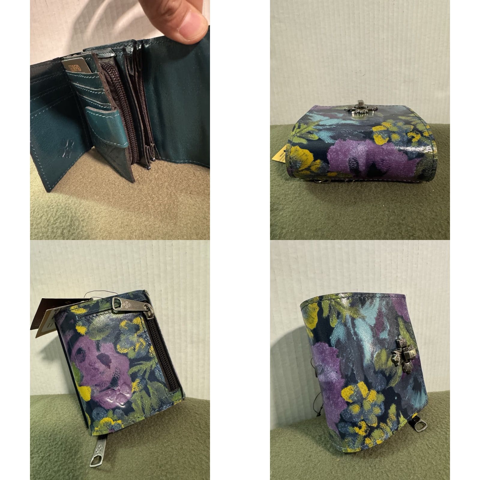 Patricia Nash Patricia Nash Alba Trifold Wallet Blueberry Harvest Floral Leather NWT RFID Wallet Small Deep Blue Nature Women Leather RFID Blocking Size ONE SIZE - 8 Thumbnail