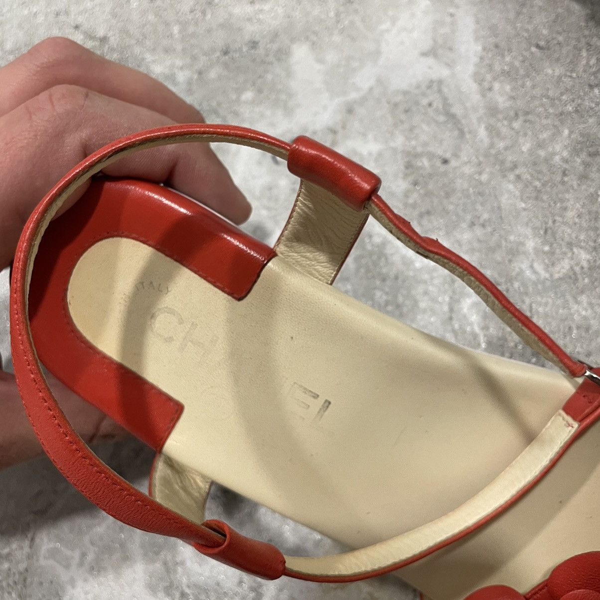 Chanel Chanel Orange rad Leather Camellia Ankle Strap Sandals slip Size US 9 / IT 39 - 6 Thumbnail