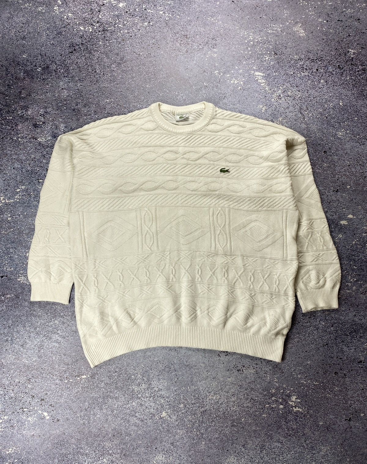 Vintage 90s Lacoste Chemise Knit Beige Sweater