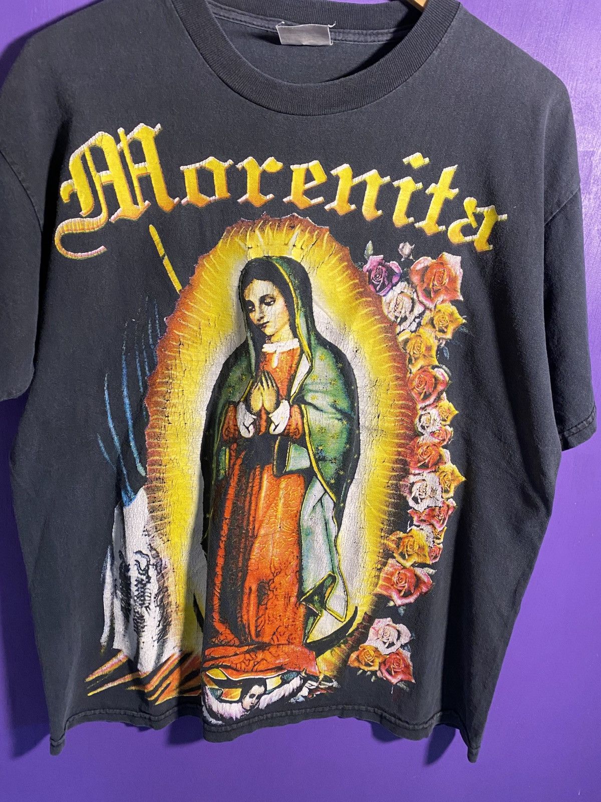 Other Vintage 90s The virgin Mary morenita faded t-shirt Size US L / EU 52-54 / 3 - 3 Thumbnail