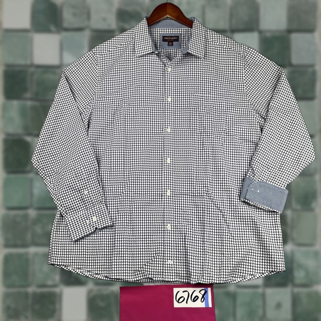 Johnston & Murphy Johnston & Murphy Shirt 2XL White Navy Check Button-Up Long Sleeve Men Size US XXL / EU 58 / 5 - 1 Thumbnail
