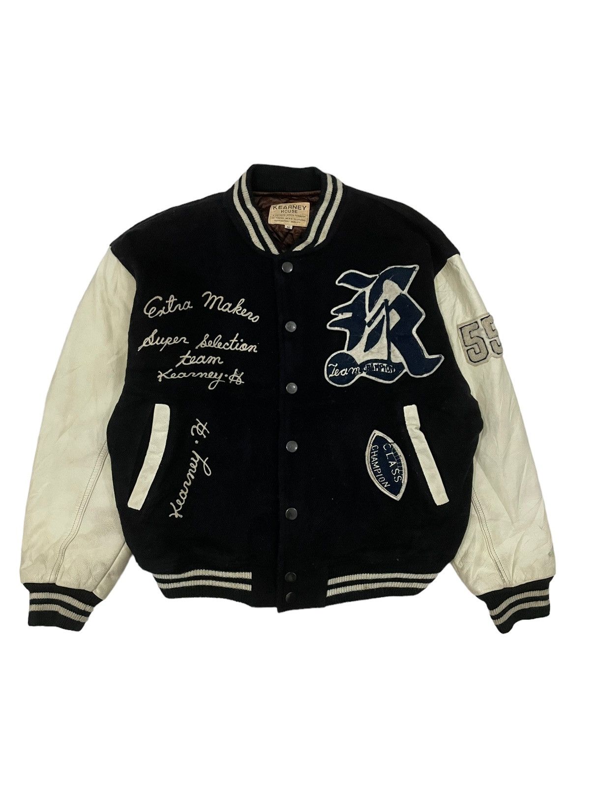 image of Oldvarsitystadium x Varsity Jacket Kearny House Full Patches Leather Sleeve Varsity Jacket in Black