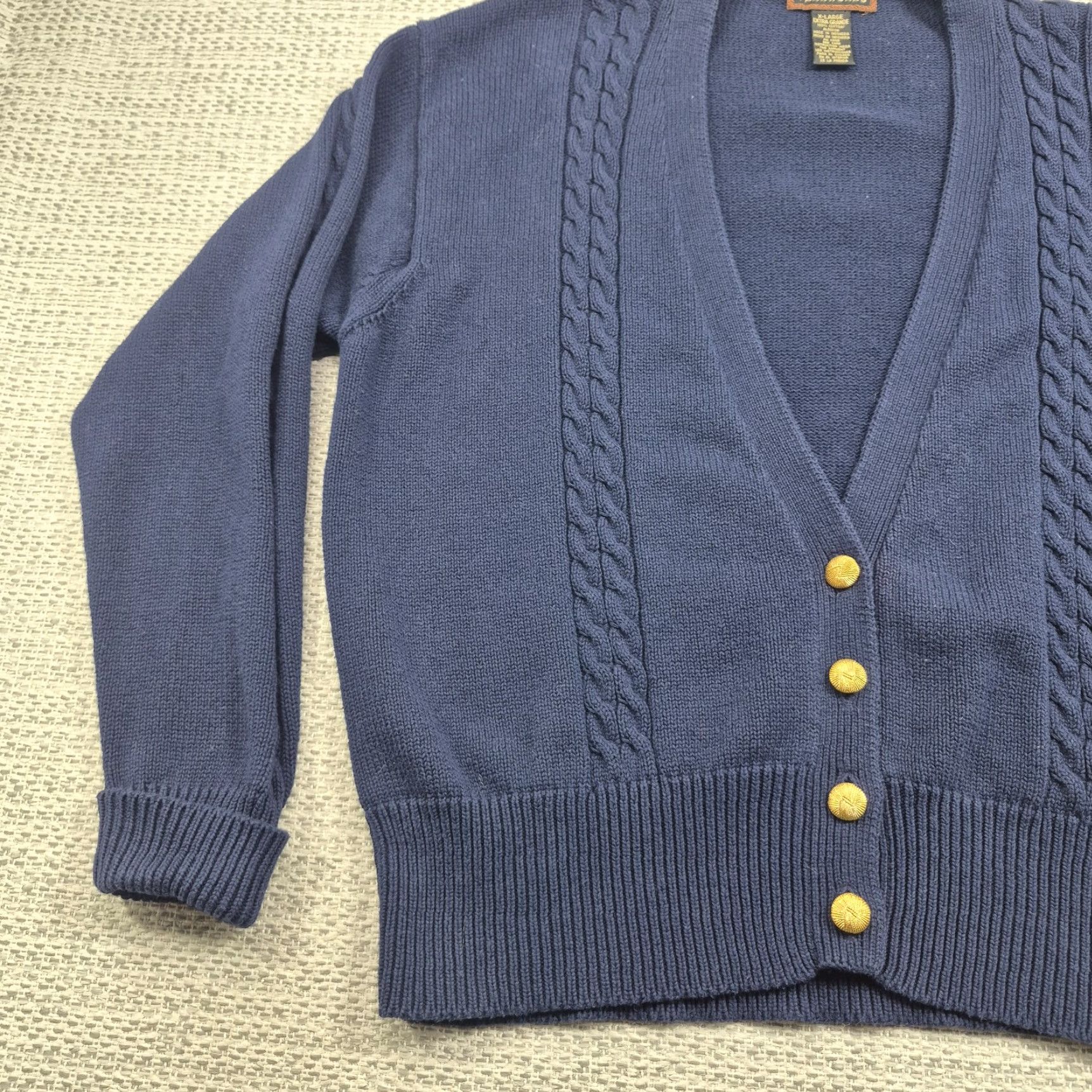 Vintage VINTAGE YarnWorks Cardigan Sweater Blue XL Button Up Cable Knit V Neck Cotton Mens Size US XL / EU 56 / 4 - 3 Thumbnail